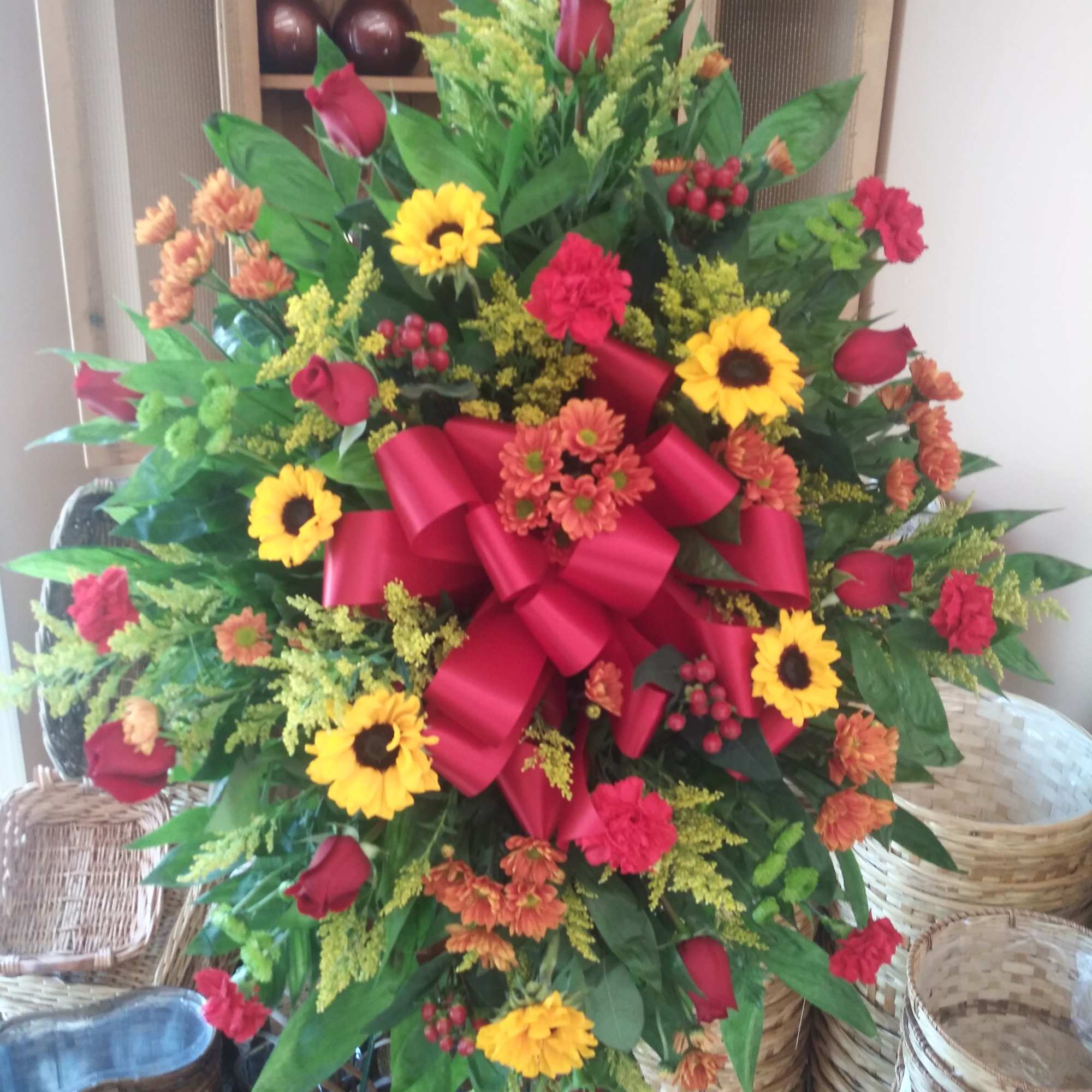 Fall Sympathy Tribute.Fall colors on 54" Easel Stand, photo 2 of 3