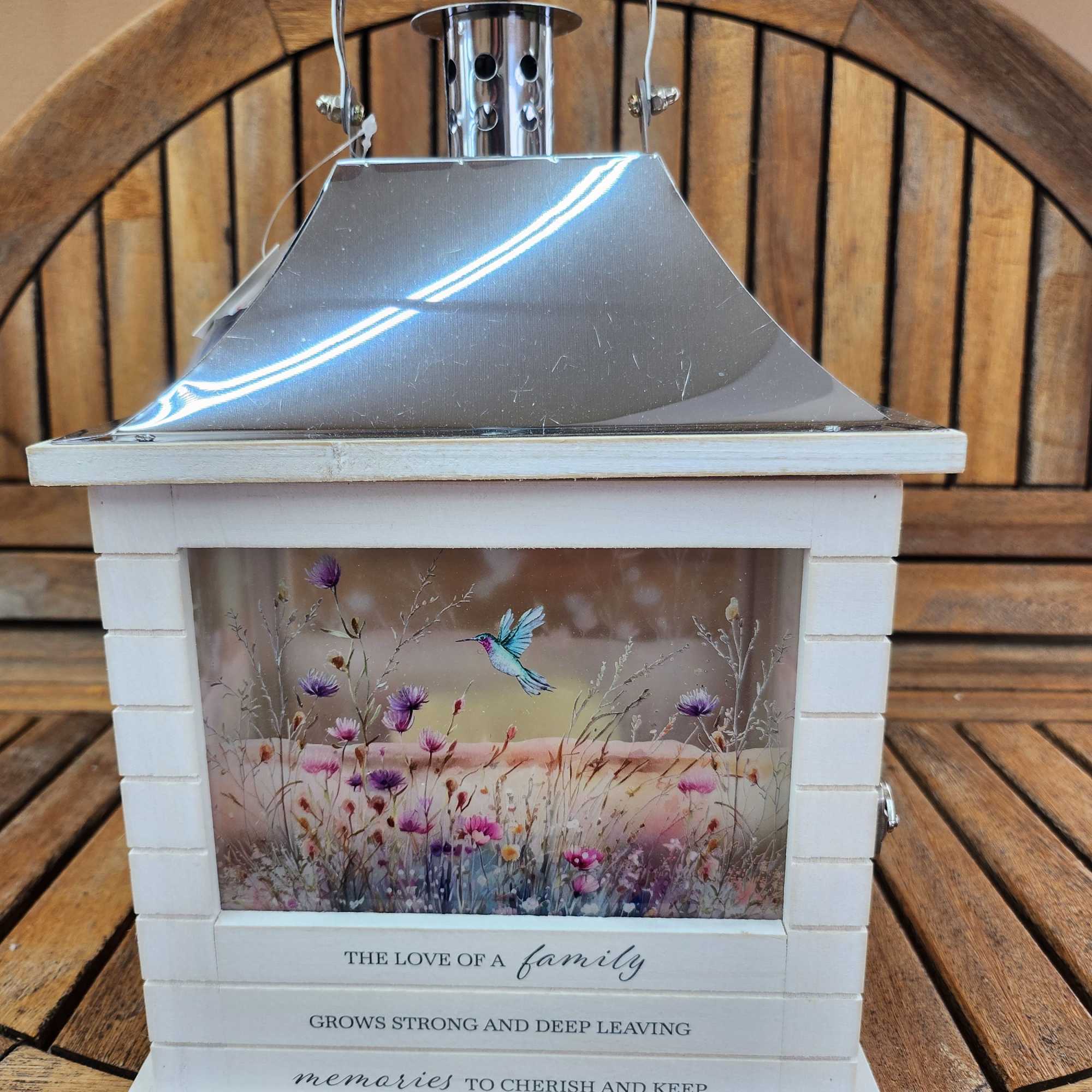 15" by 7" Lantern with flameless candle. Inscribed with The Love Of, photo 4 of 4