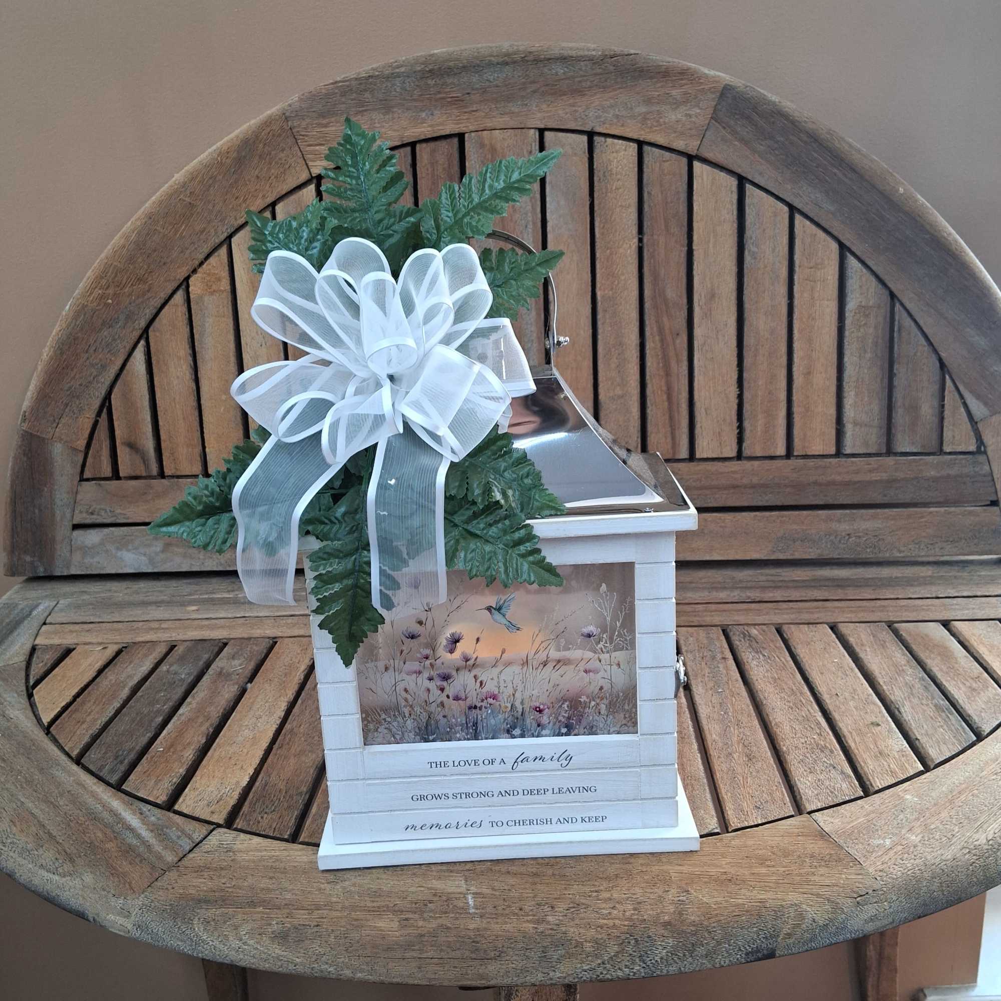 15" by 7" Lantern with flameless candle. Inscribed with The Love Of, photo 2 of 4