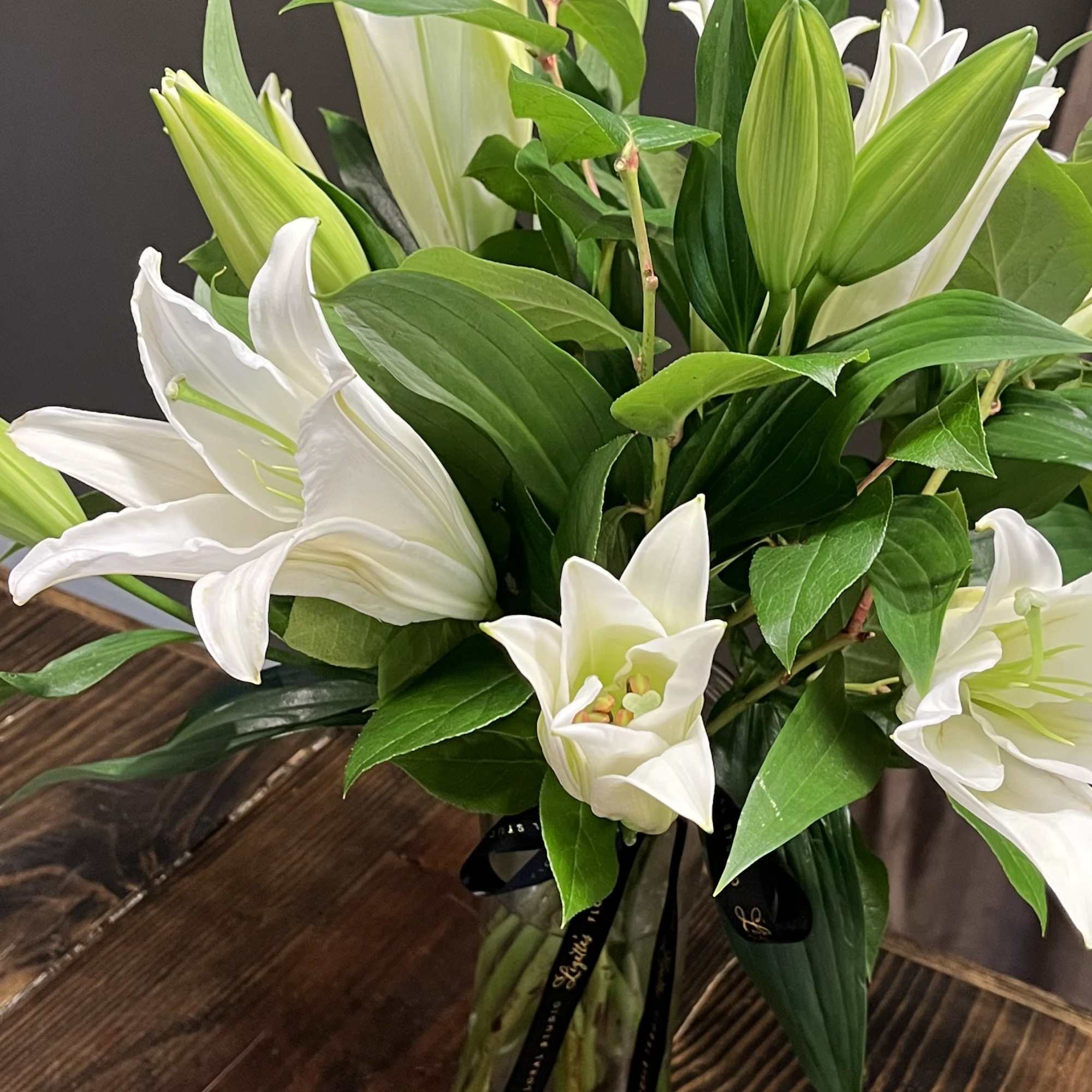 Lily &Eacute;lan is a graceful all-lily arrangement that celebrates timeless elegance with, photo 3 of 3