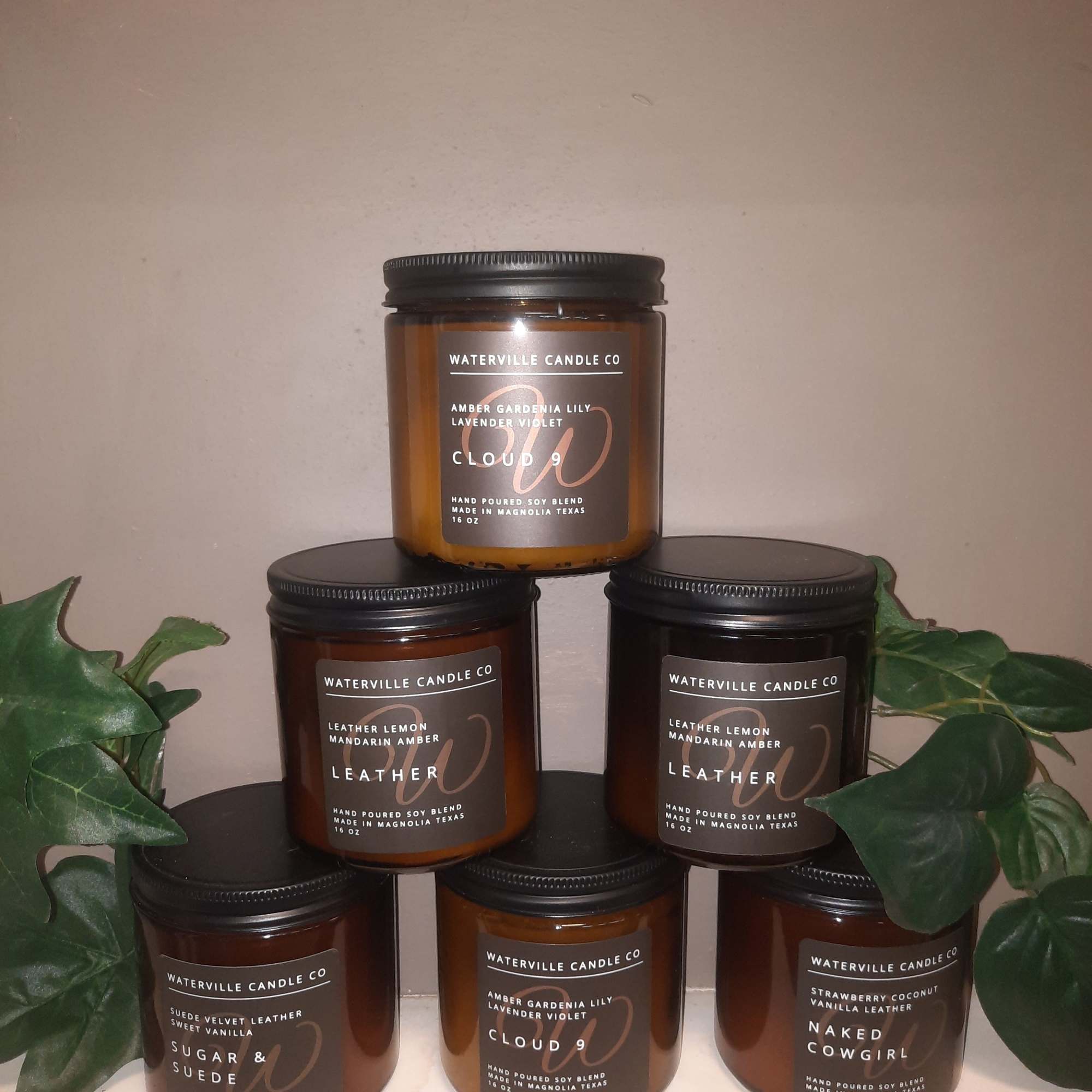 Warm amber glass and rich, moody labels make this feel like a