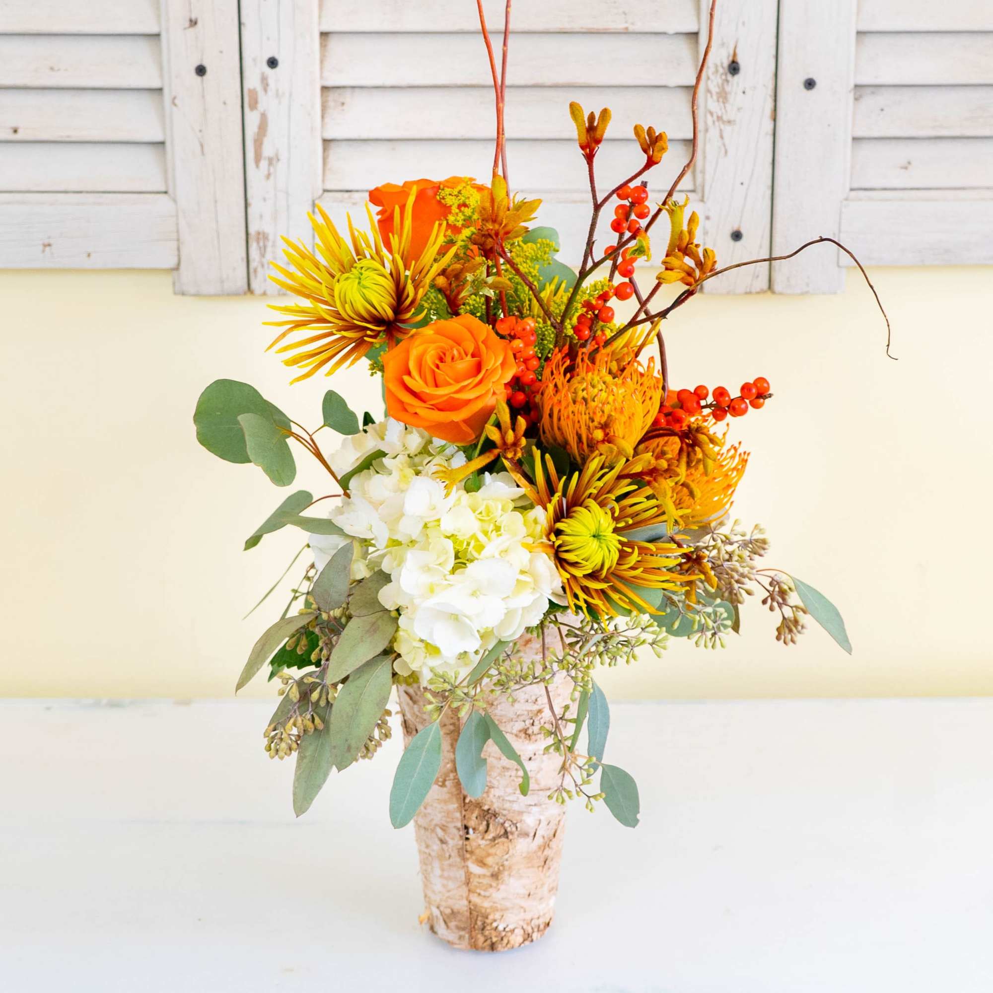 Featured in an 8-inch tall birch vase, Birch of Autumn is a, photo 2 of 3