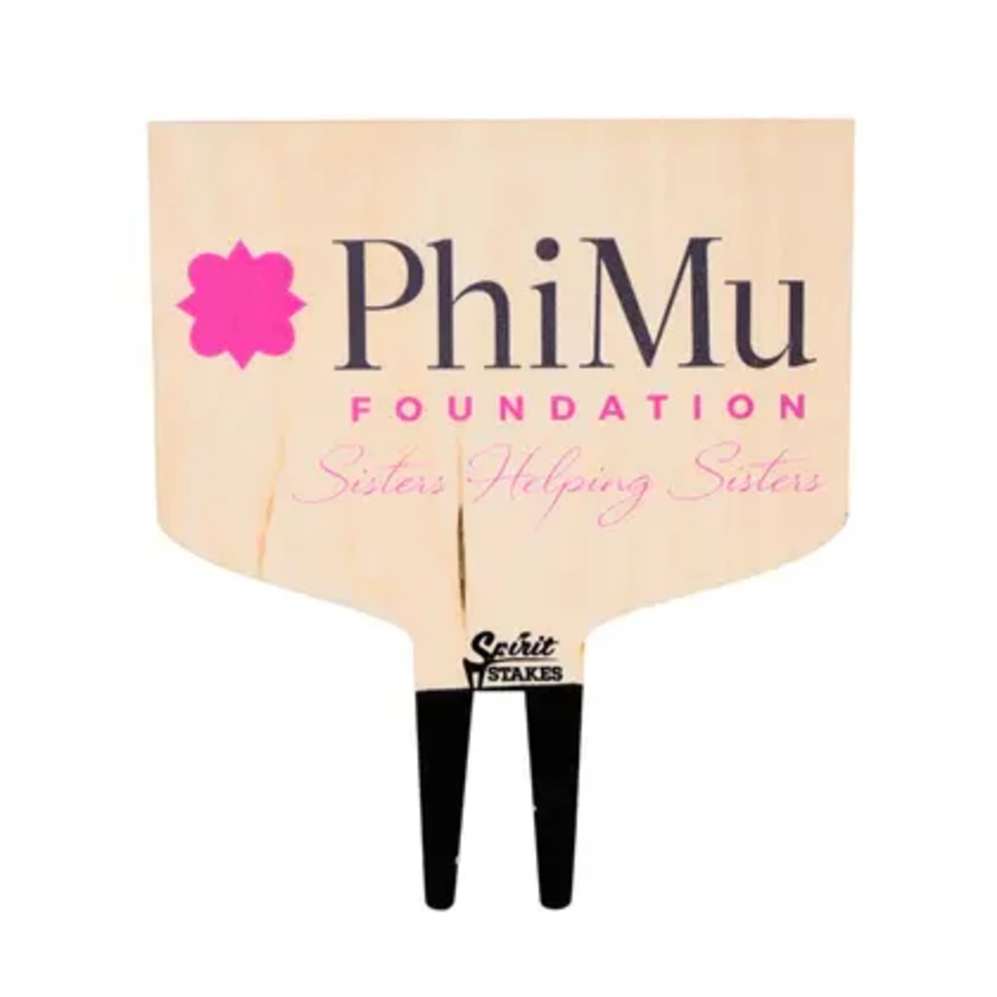 A cheerful Phi Mu motto decorative plant stake makes a warm, membership-focused
