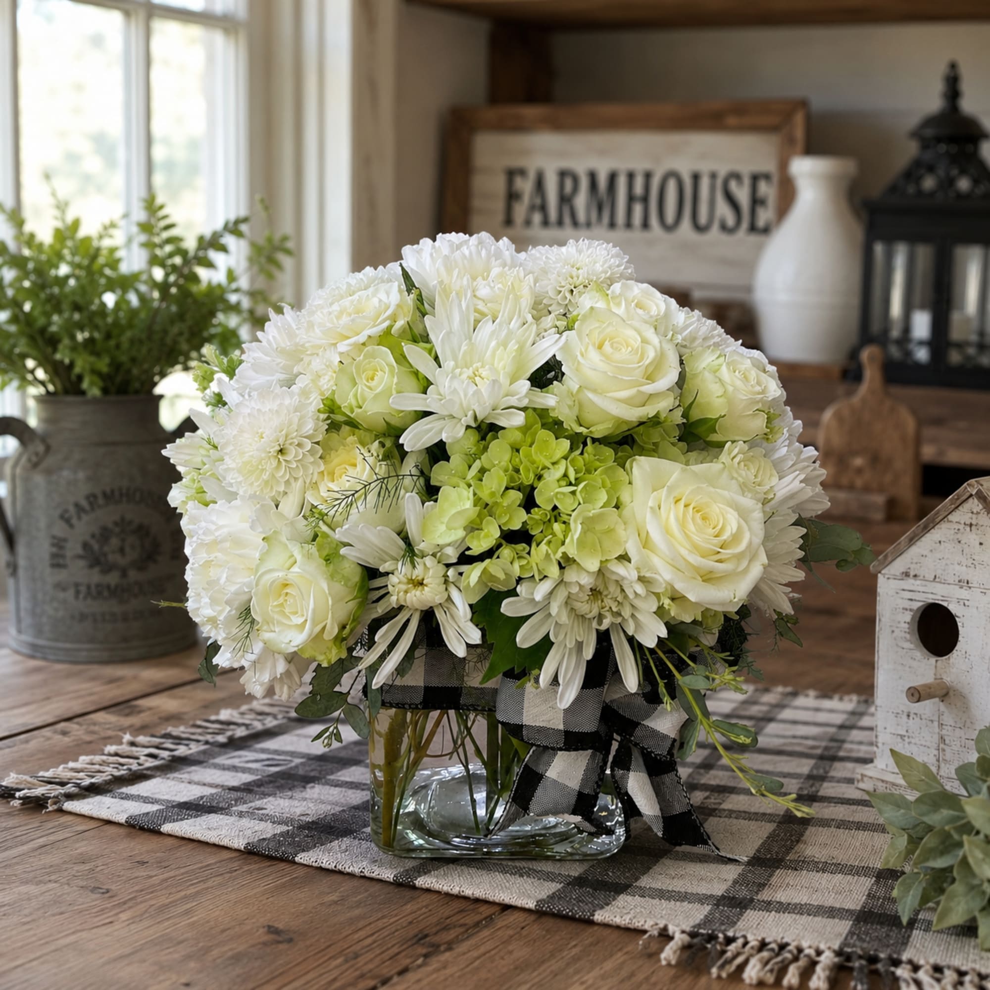 Bring rustic charm home with Farmhouse Fabulous, a fresh flower arrangement featuring