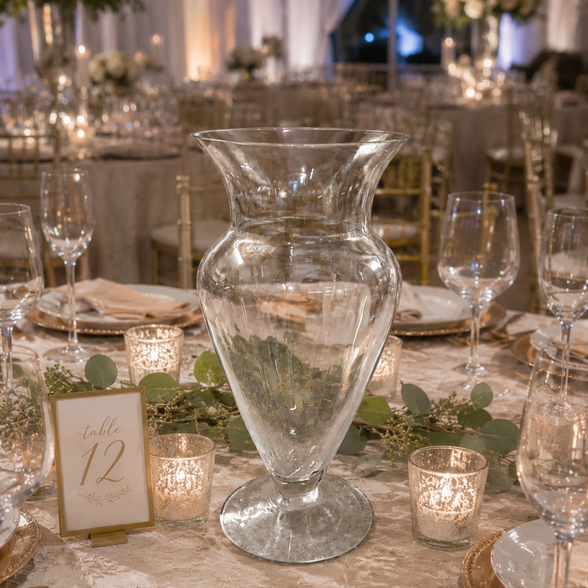 Create an unforgettable wedding with our elegant pedestal trumpet vase rental, perfect, photo 2 of 2