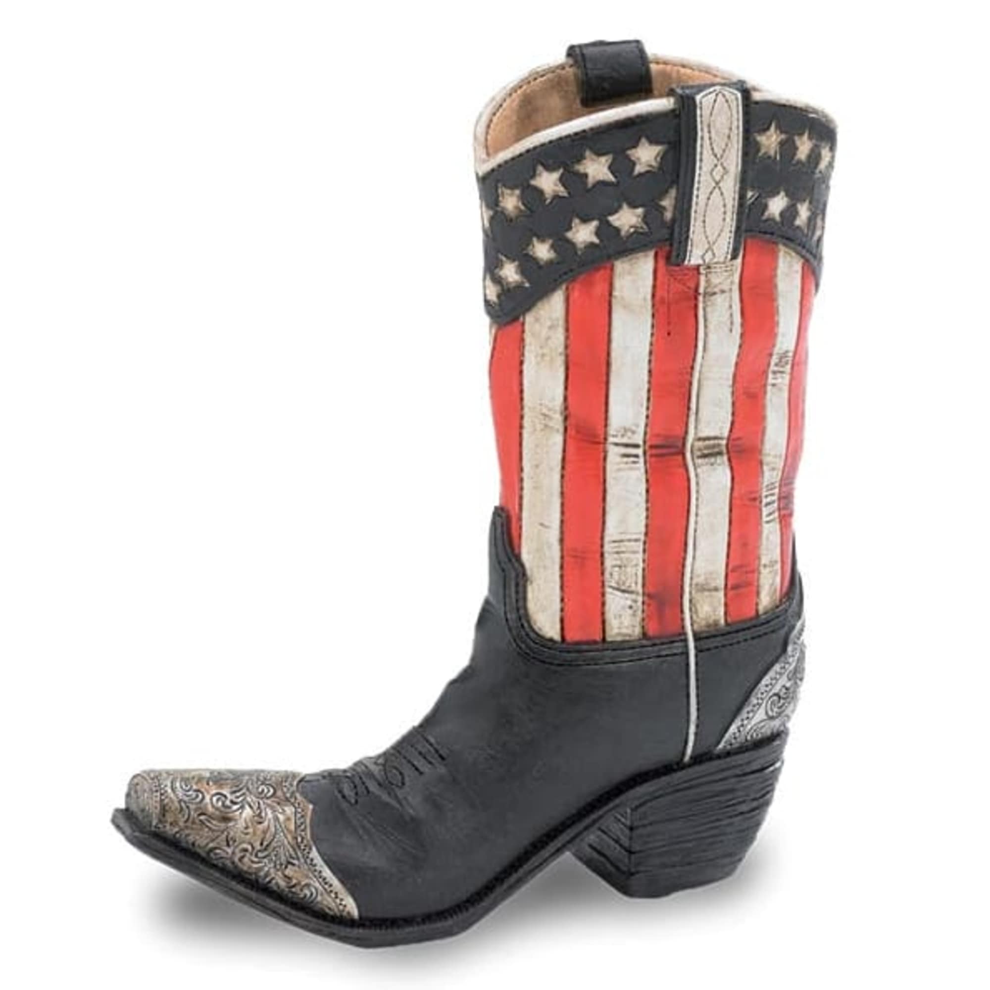 Decorative cowboy boot with an American flag design