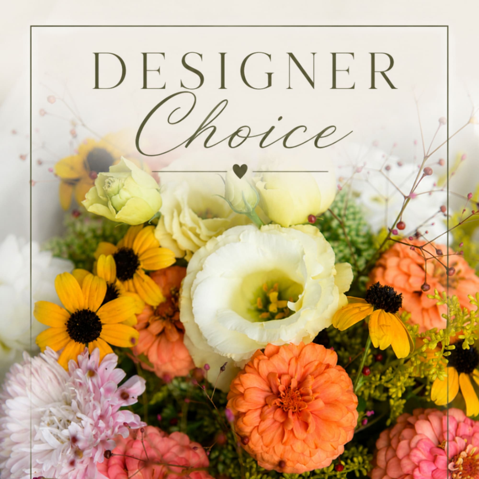 Mixed bouquet with yellow, white, orange, and pink flowers