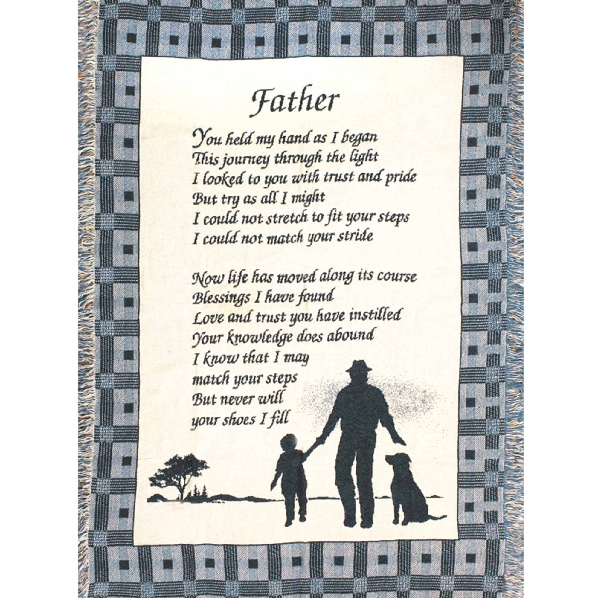 Printed memorial throw blanket with the word Father and a silhouette of a man and child