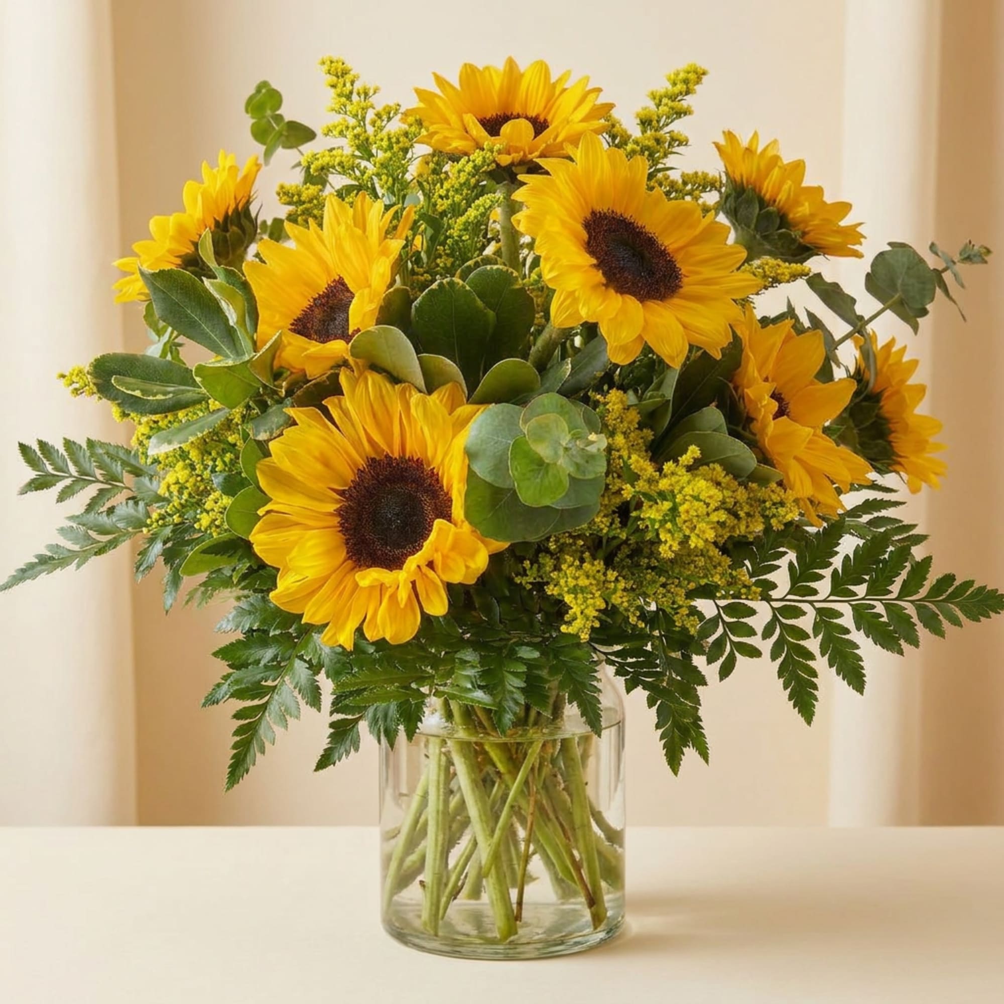 Sunflower bouquet in a clear glass vase