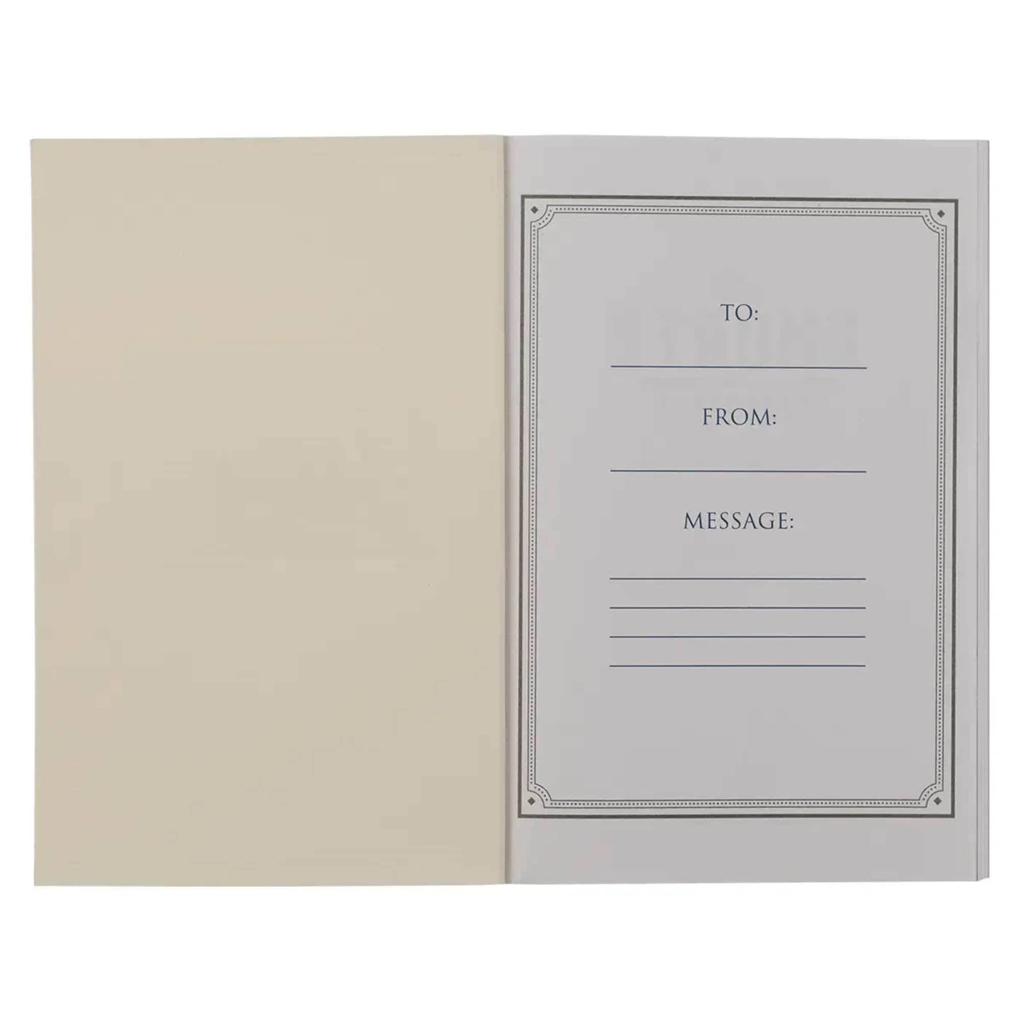 Open blank gift card with To, From, and Message lines