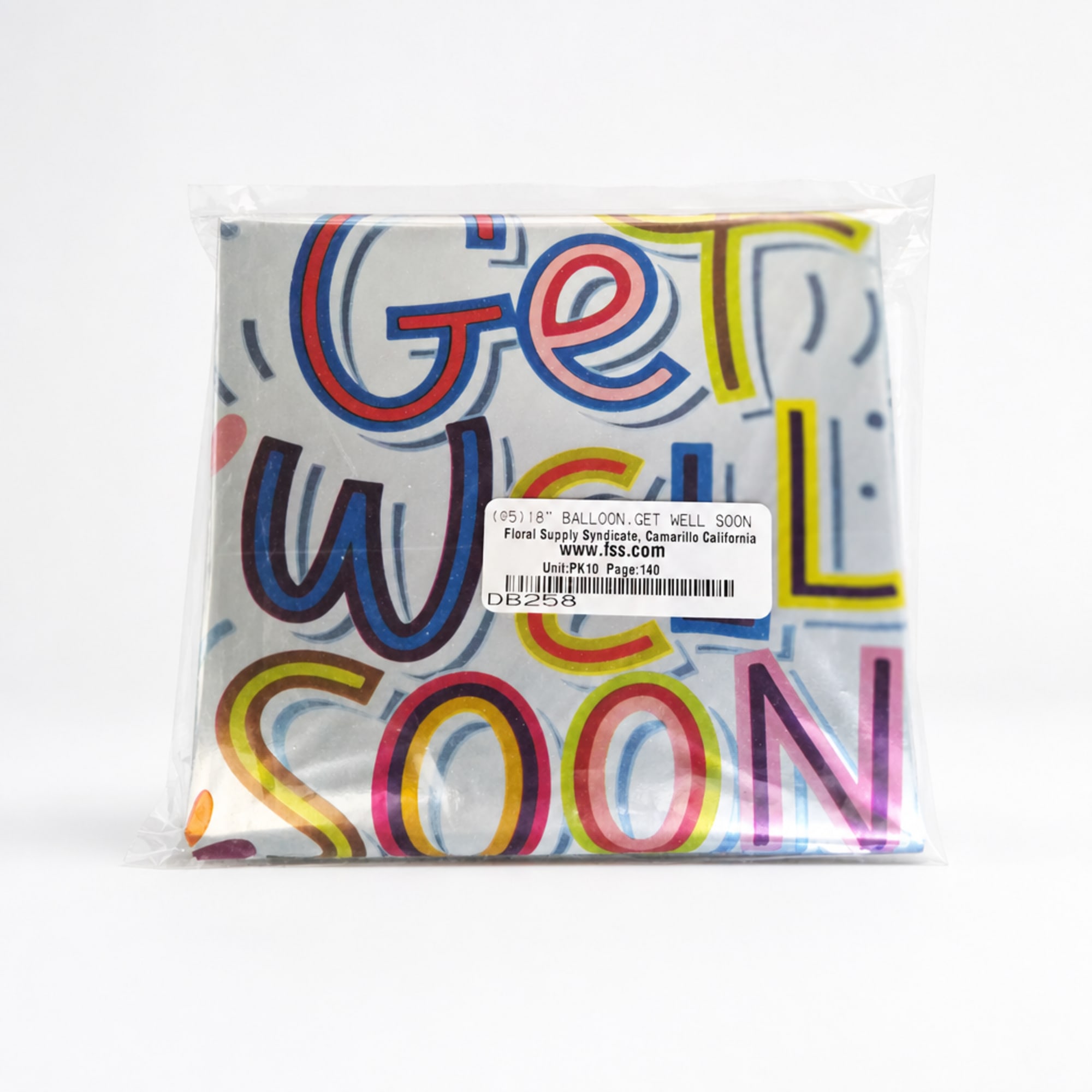 Packaged get well soon balloon with colorful lettering