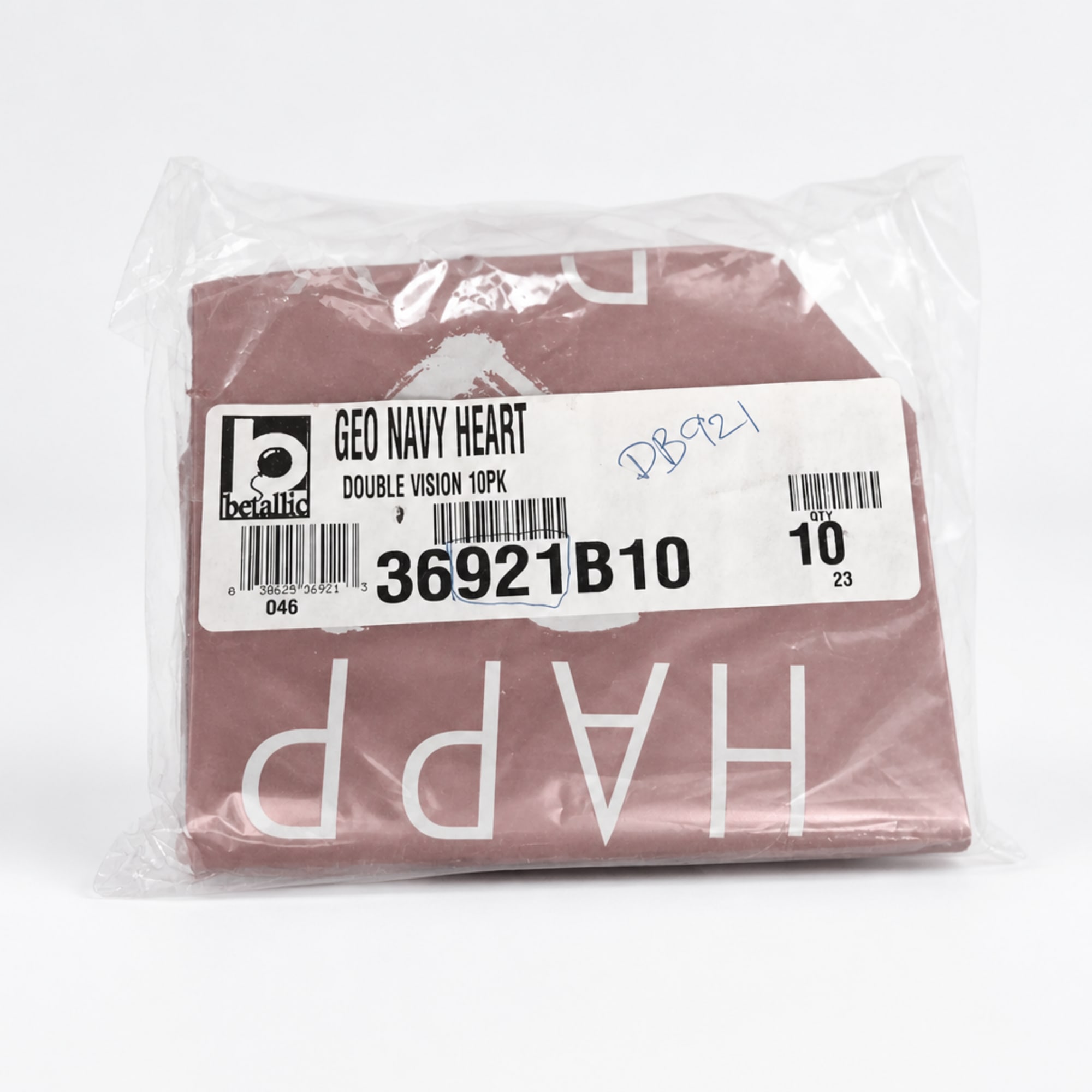 Packaged pink fabric item in clear plastic with a label