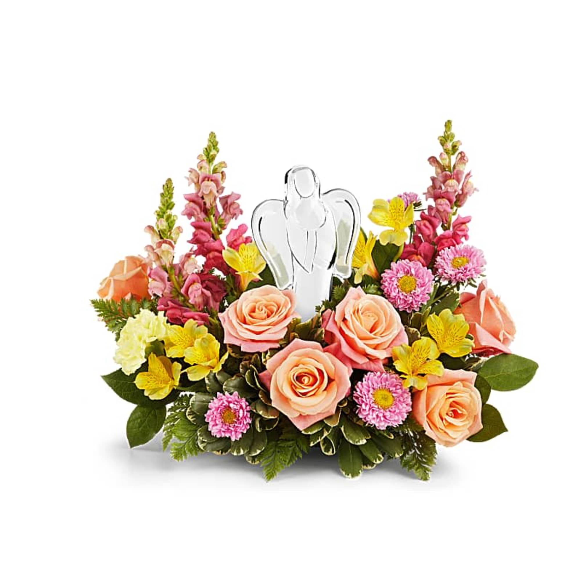 Radiating peace, comfort, and gentle beauty, Teleflora&rsquo;s Angel&rsquo;s Embrace Bouquet surrounds a