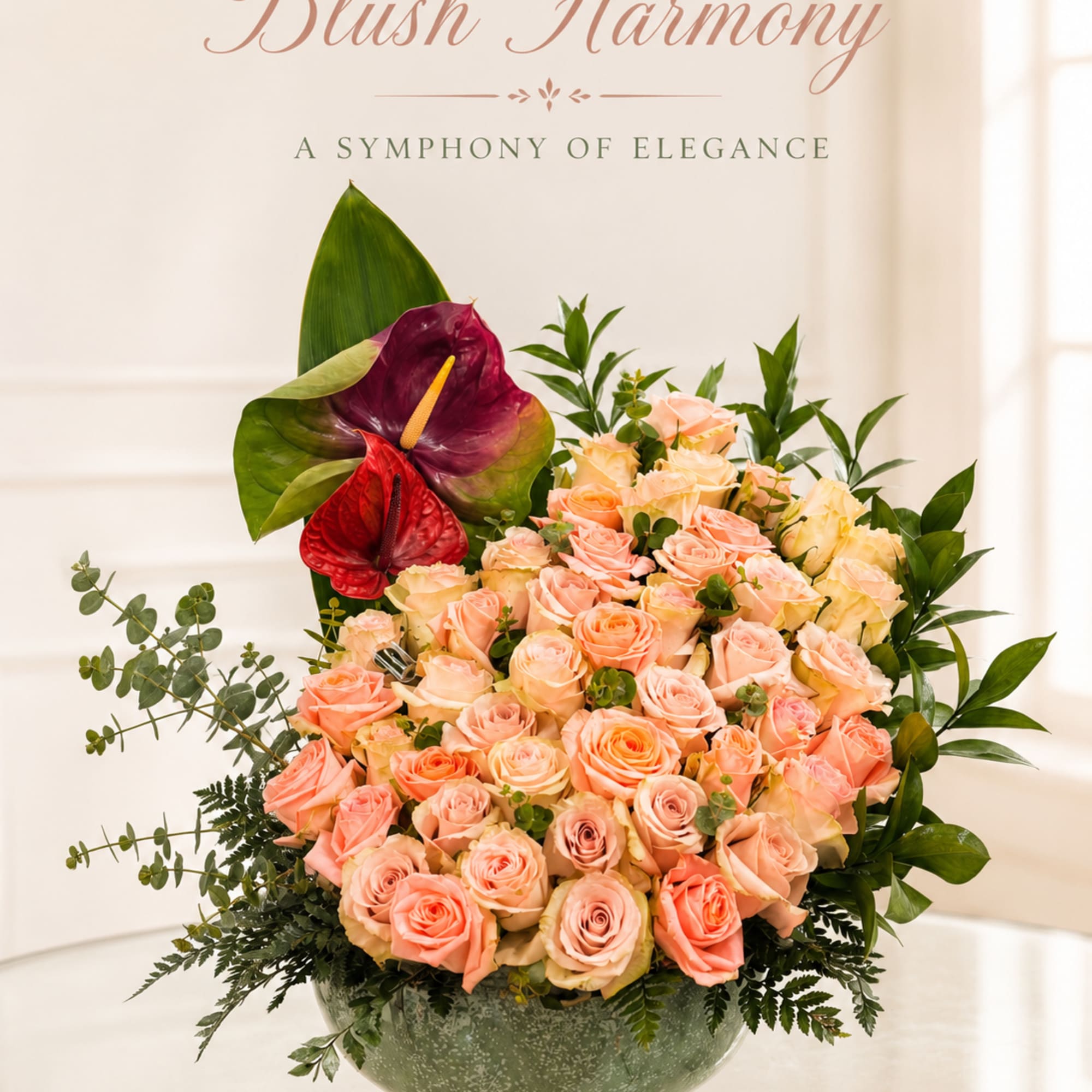 A luxurious floral arrangement designed to make a lasting impression. Soft blush