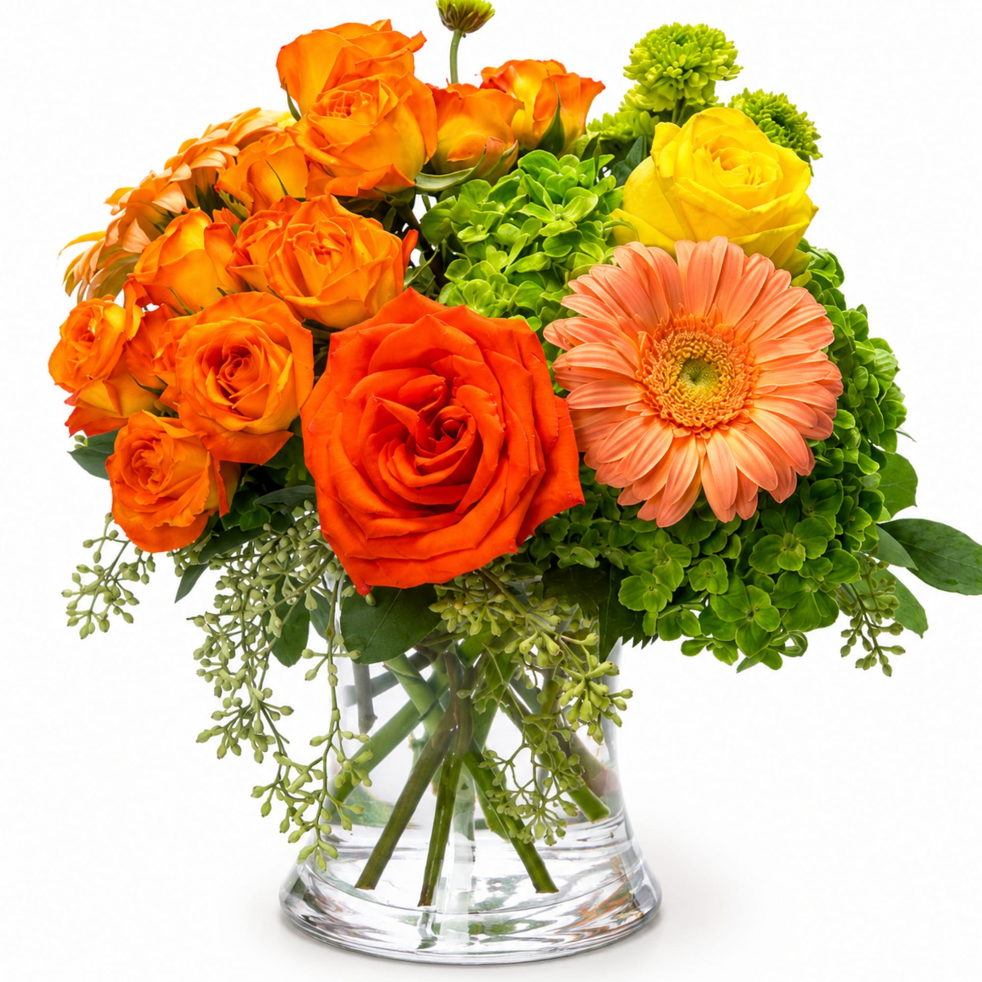 Sunny shades of yellow, peach, and orange pop against a core of