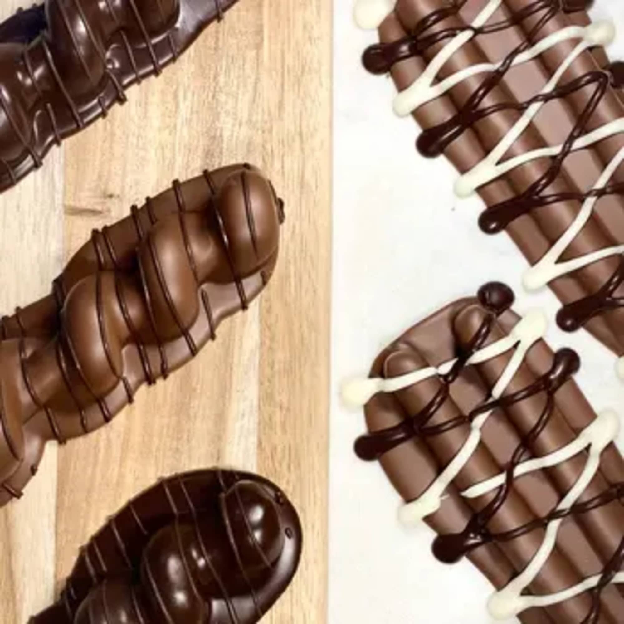 Chocolate-dipped pastries drizzled with dark and white chocolate
