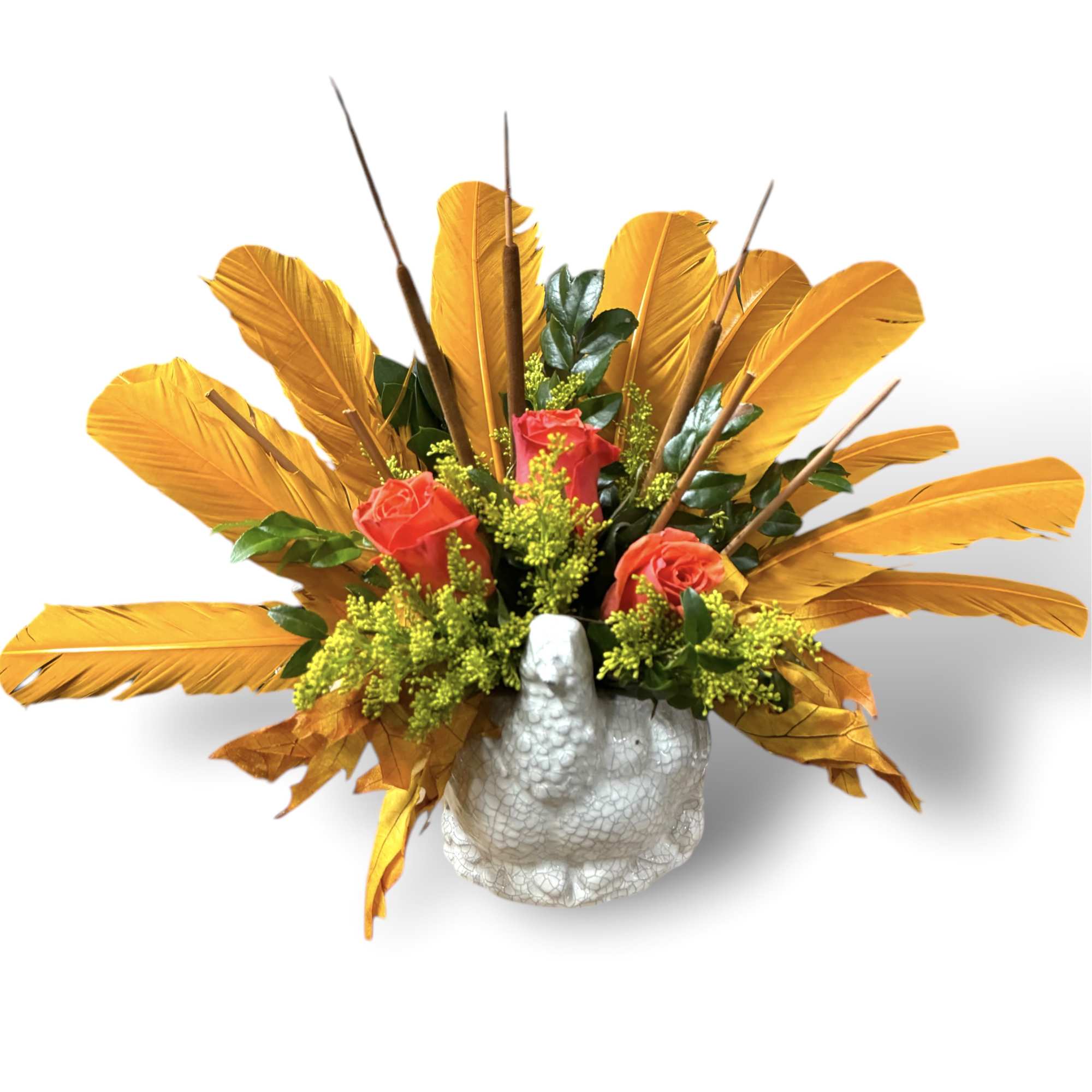 A beautiful, unexpected surprise with this Ellie Kemper, all white arrangement to