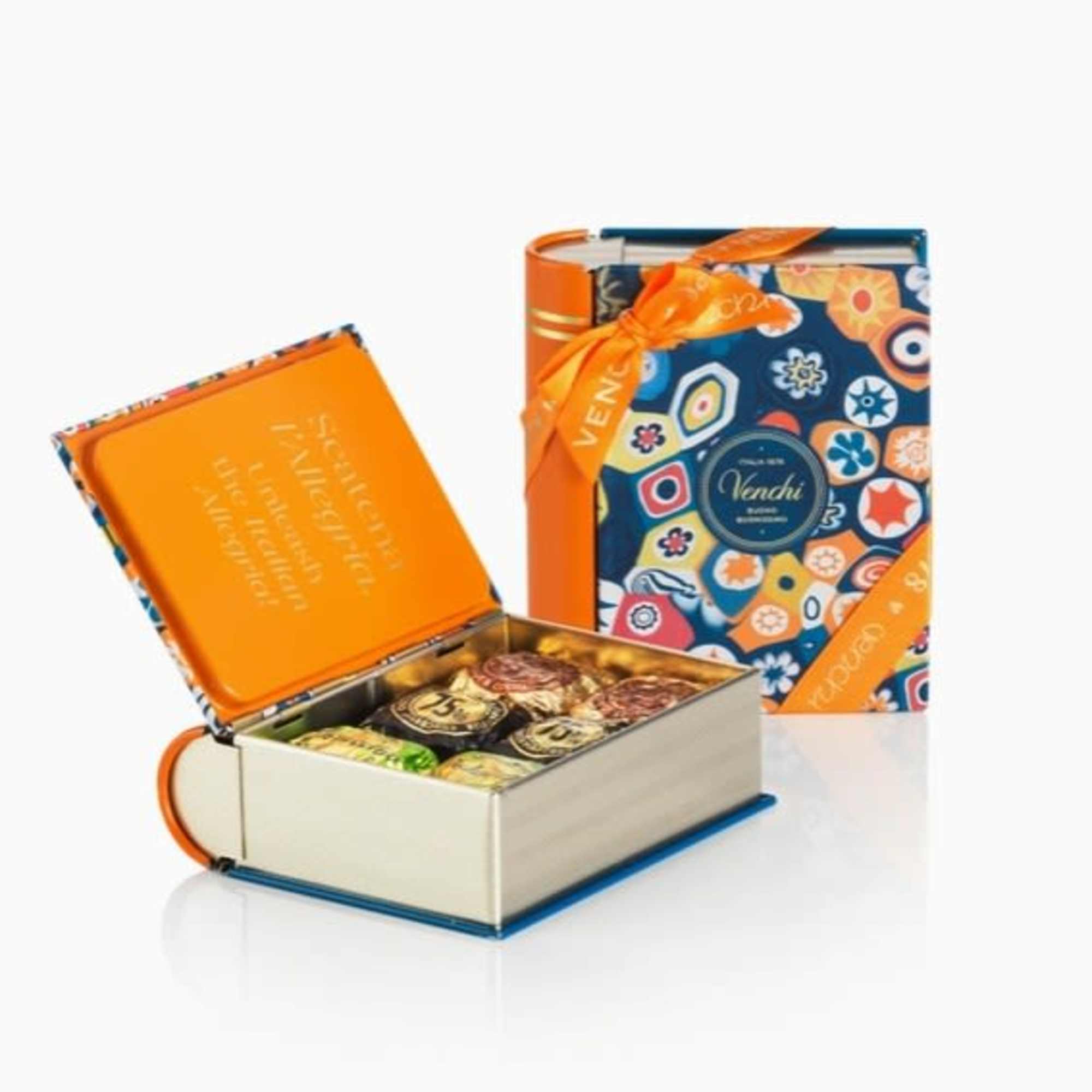 Inspired by the vibrant patterns of Venetian murrine glass, this collectible, book-style