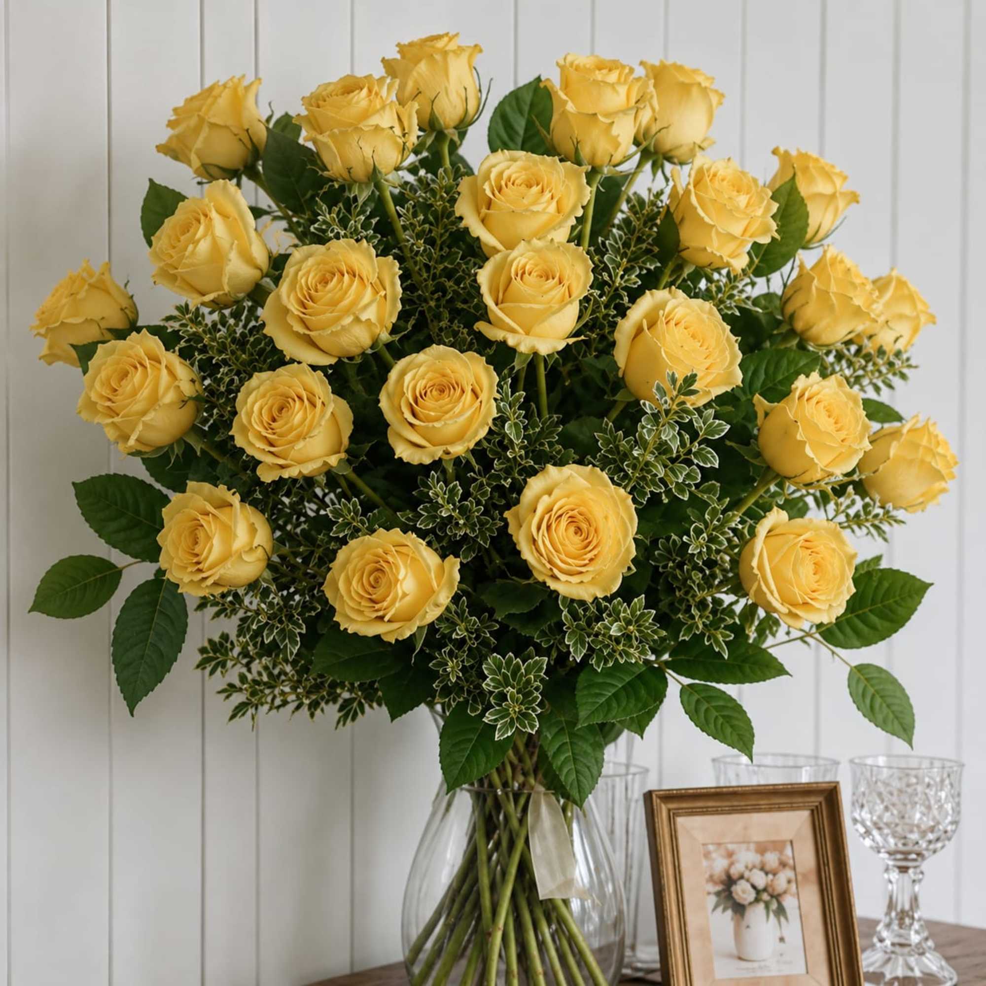 Two dozen big, bold, sunshiney roses are the surest way to brighten