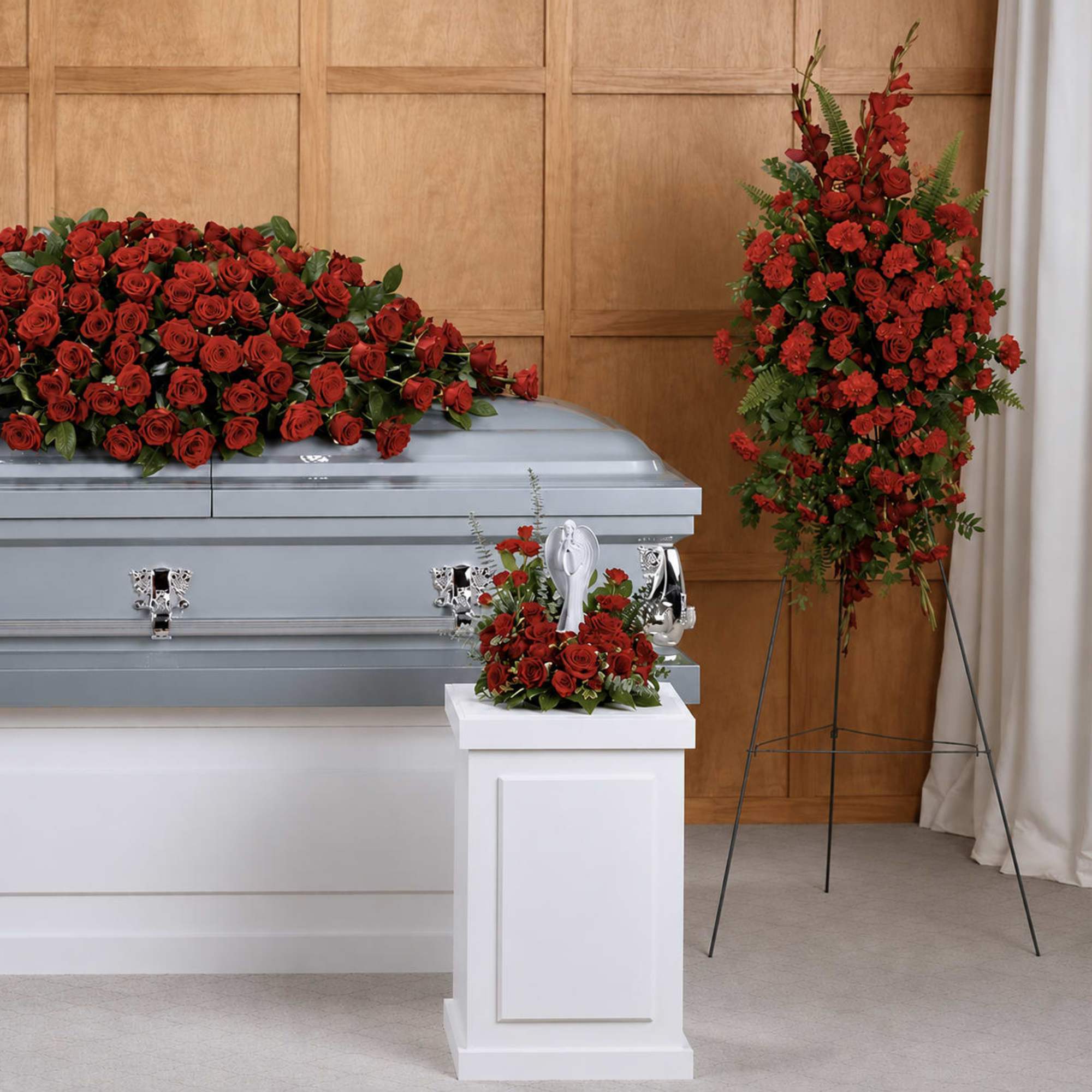 This radiant rose collection includes six hand-arranged sympathy pieces, an elegant tribute, photo 2 of 3