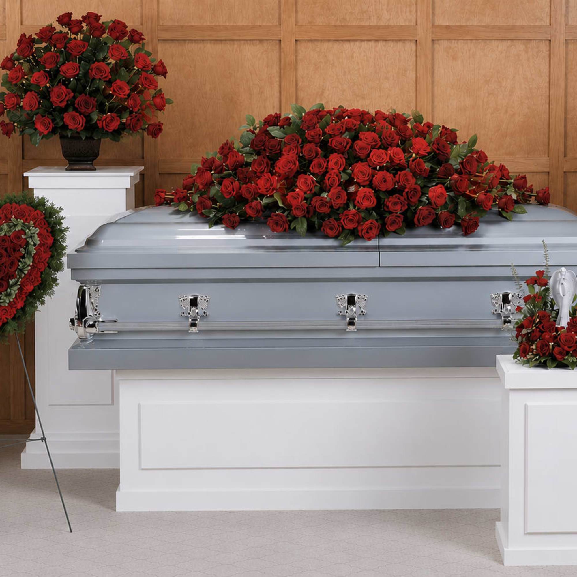 This radiant rose collection includes six hand-arranged sympathy pieces, an elegant tribute, photo 3 of 3
