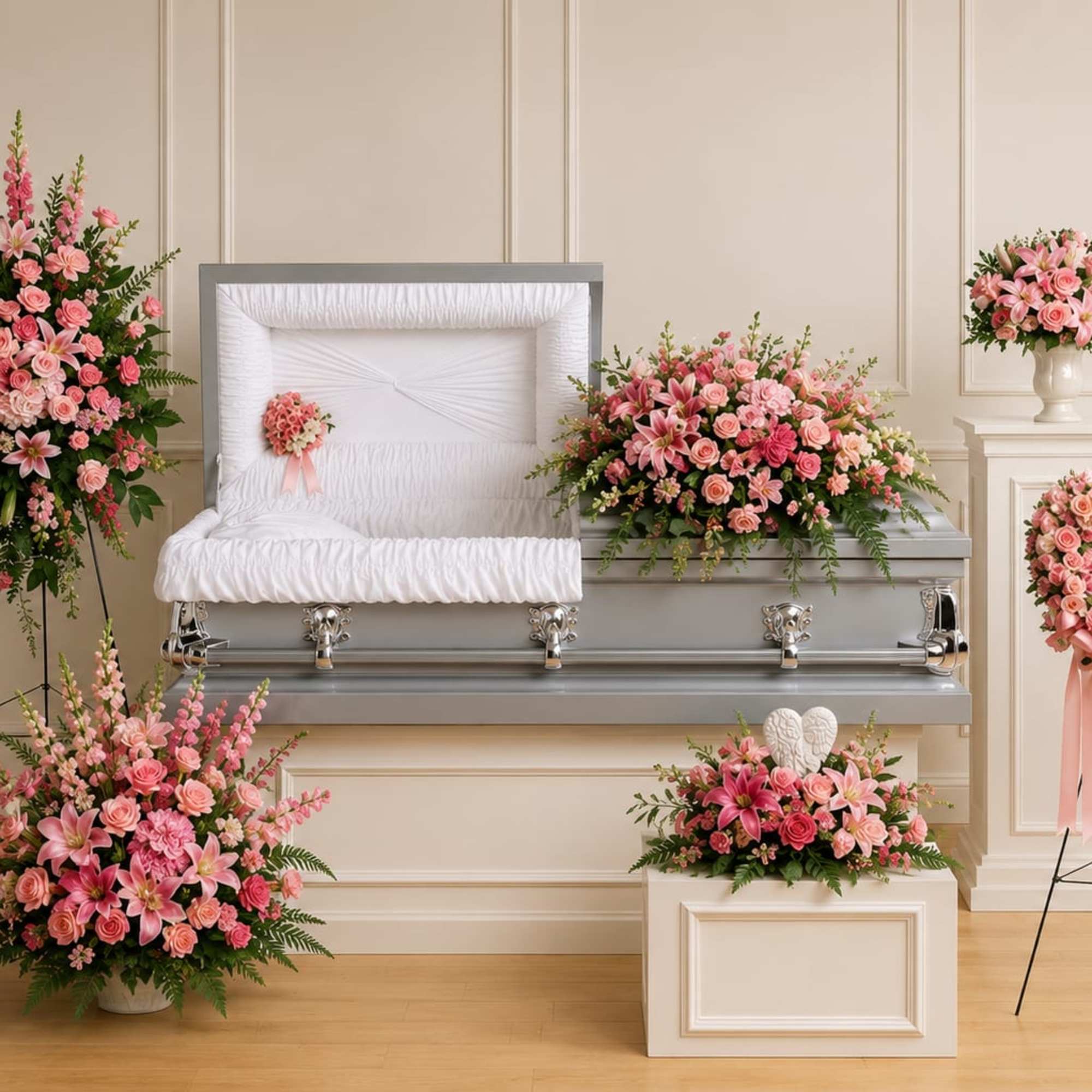 Soft and serene, this glorious collection of seven hand-made sympathy pieces celebrate, photo 3 of 3