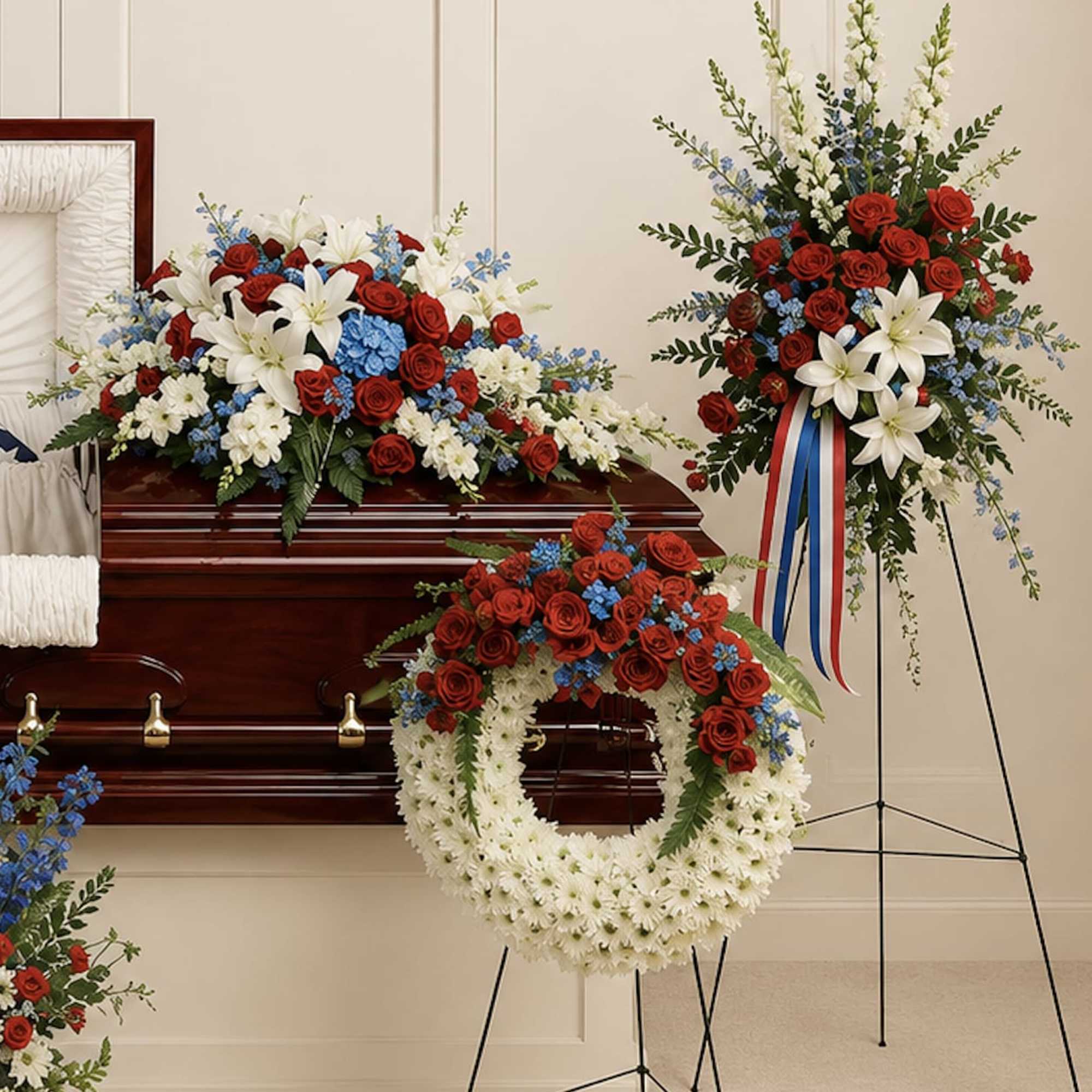 Proud and patriotic, this collection of seven hand-made sympathy pieces honors a, photo 2 of 3