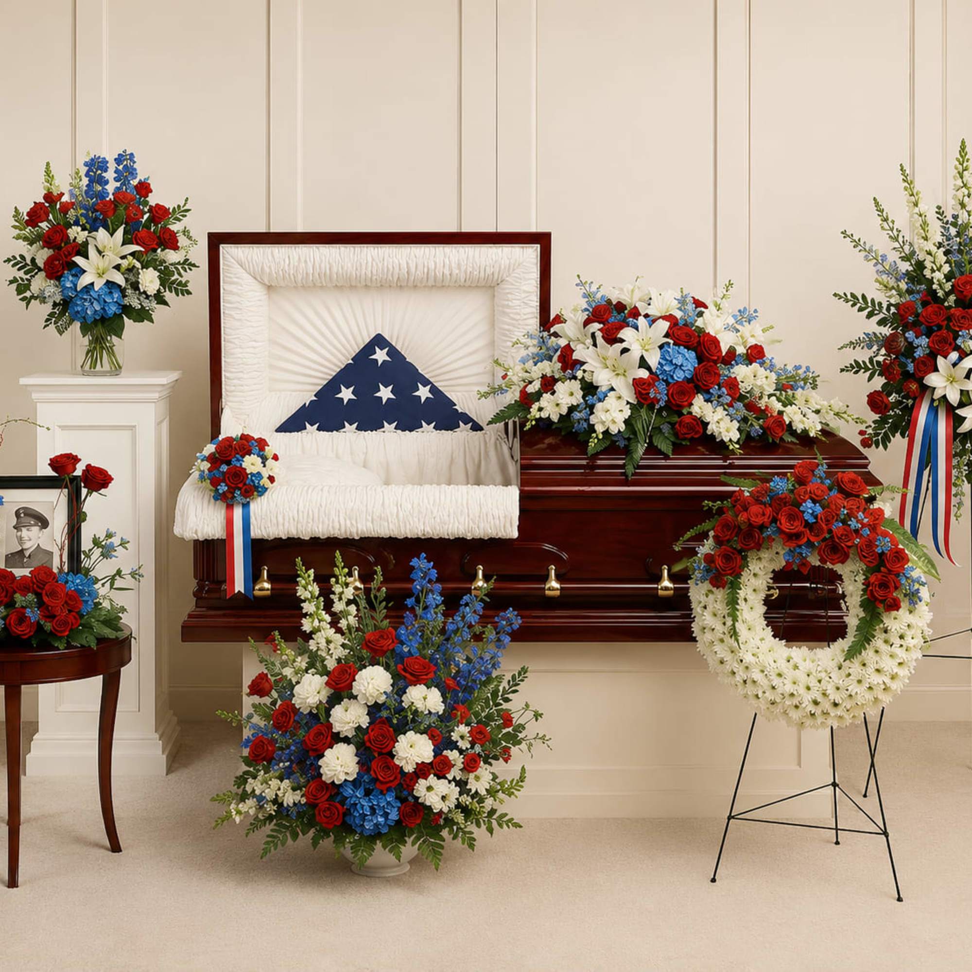 Proud and patriotic, this collection of seven hand-made sympathy pieces honors a, photo 3 of 3