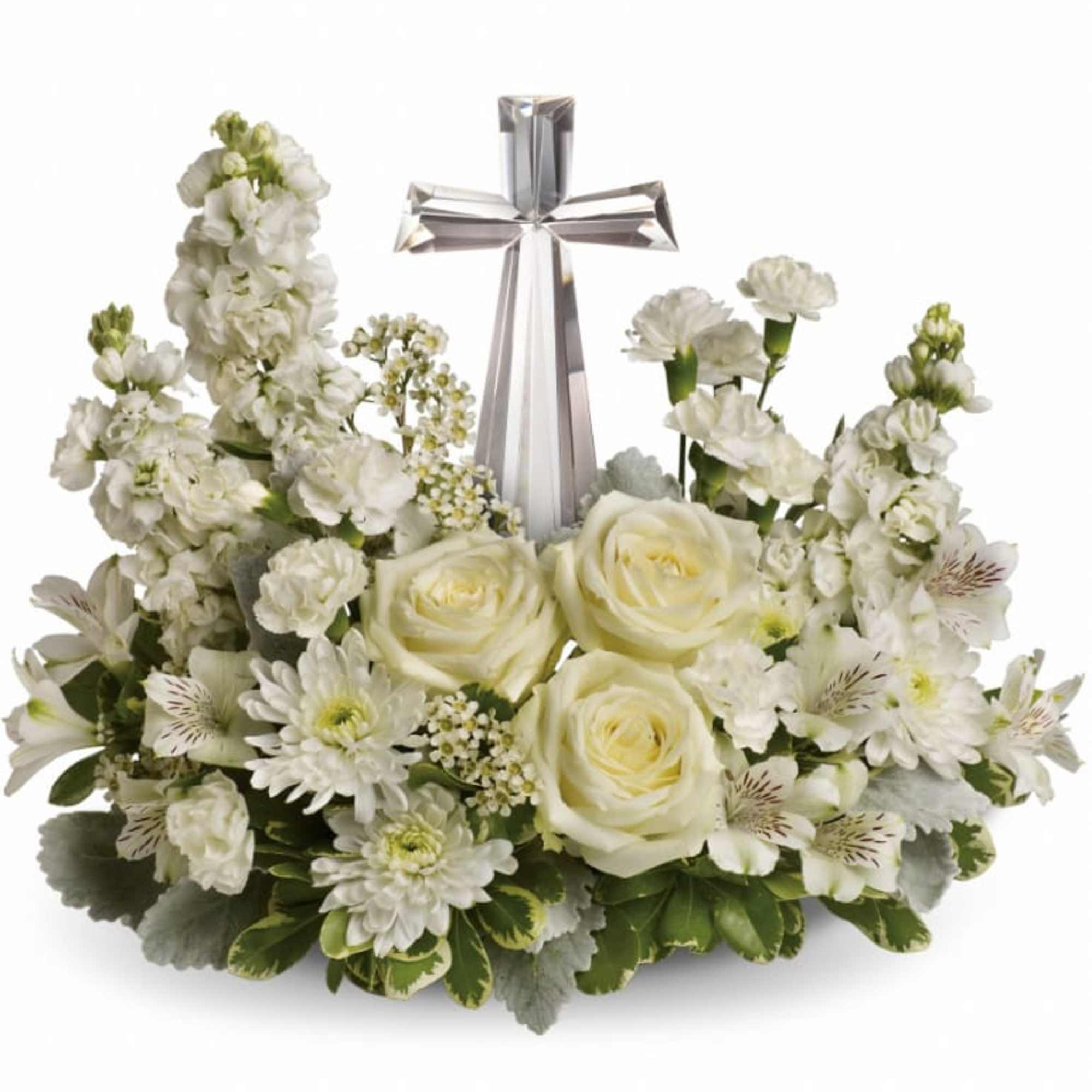 An elegant display of faith and divine peace, this beautiful arrangement will, photo 3 of 3