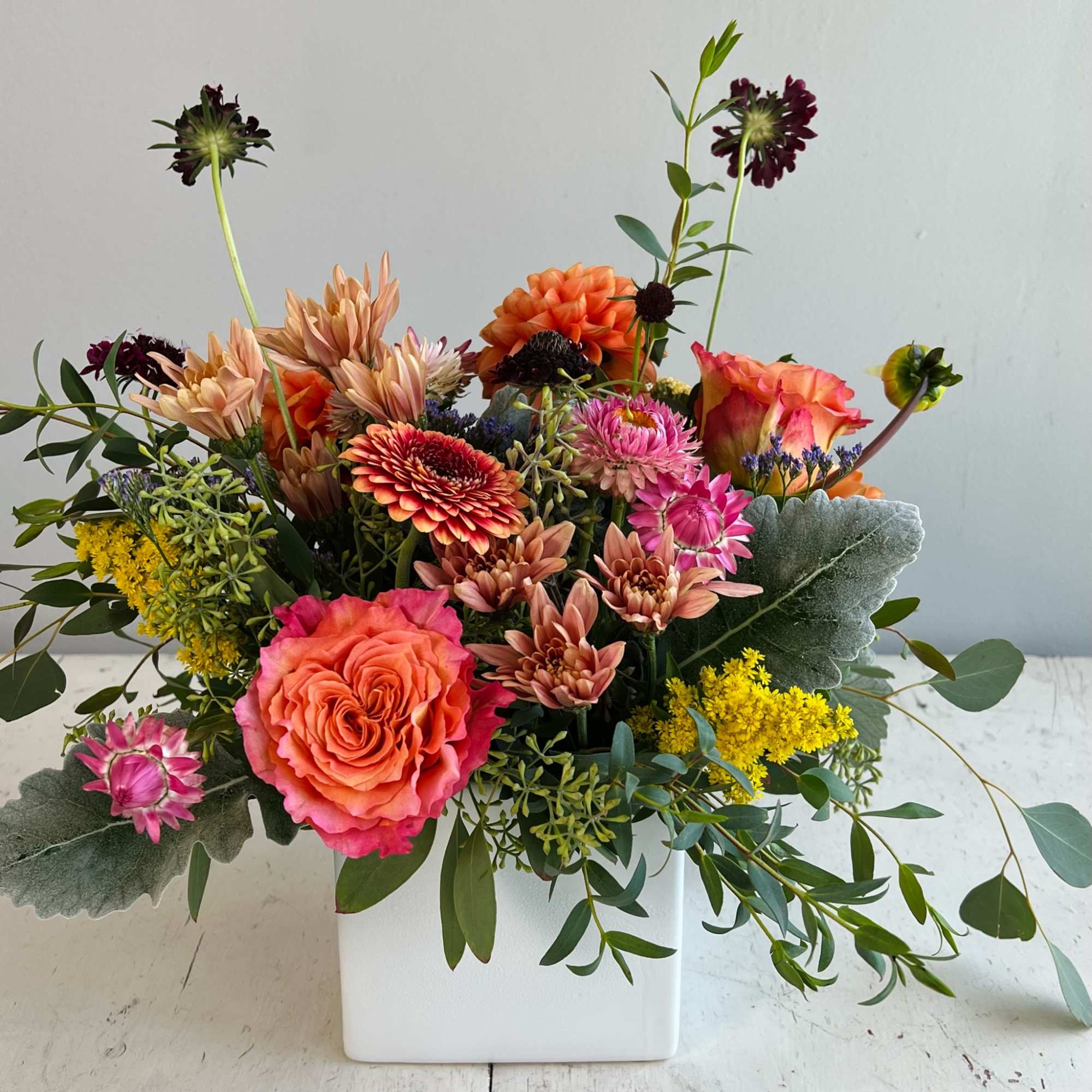 A darling mix of Dahlias and Roses make this a delightful gift!, photo 2 of 3
