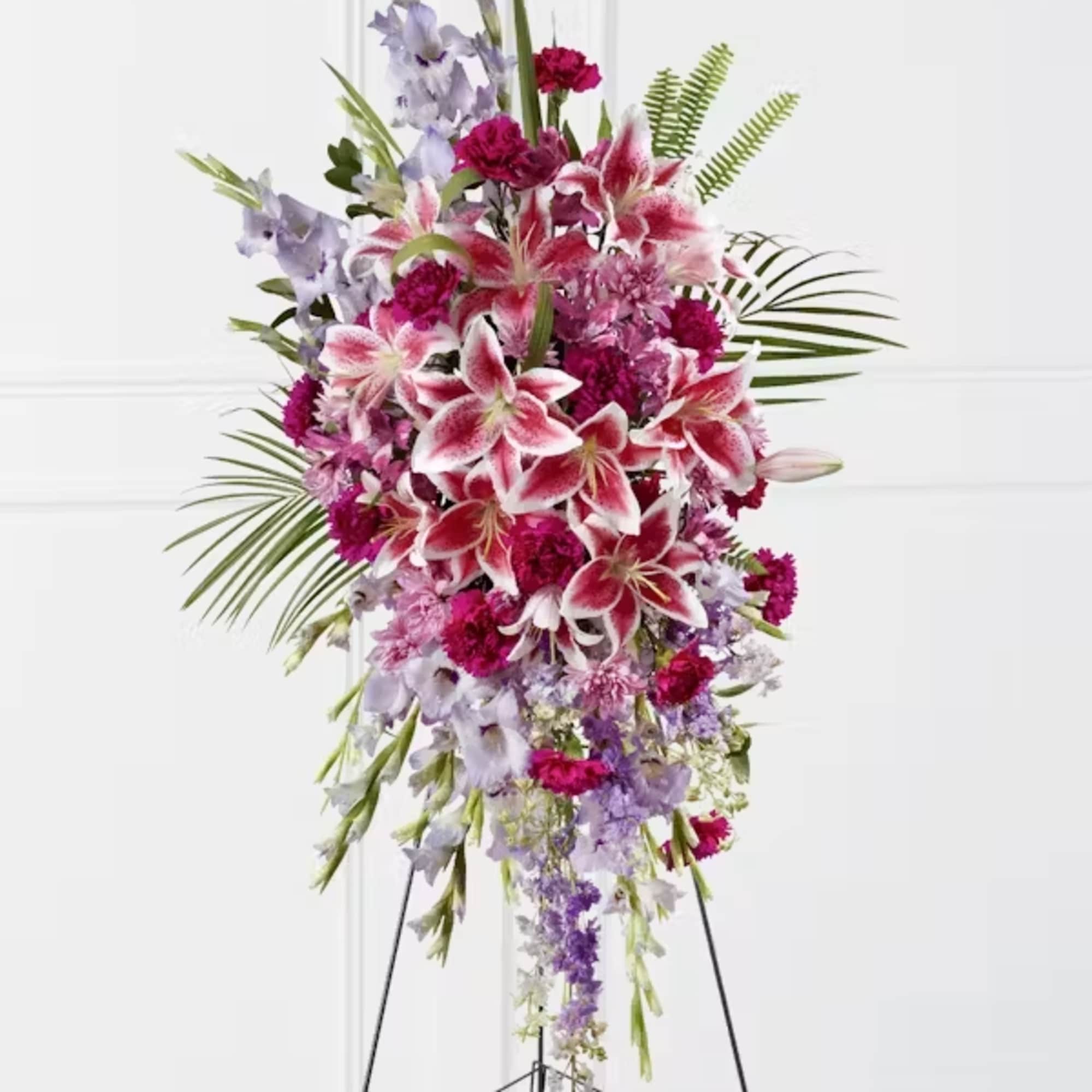 The Tender Touch Standing Spray creates an elegant display of beauty and