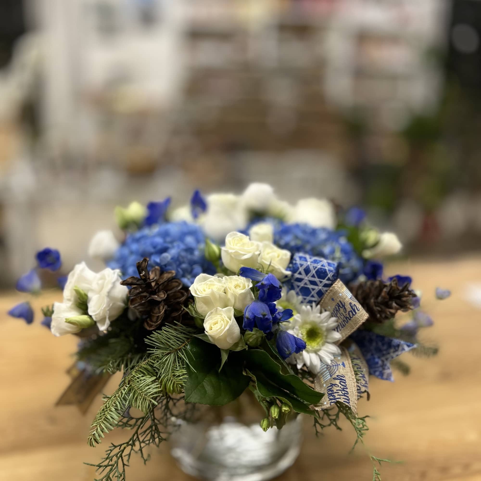 Celebrate the magic of Hanukkah with our enchanting arrangement, Hanukkah Harmony by, photo 2 of 2