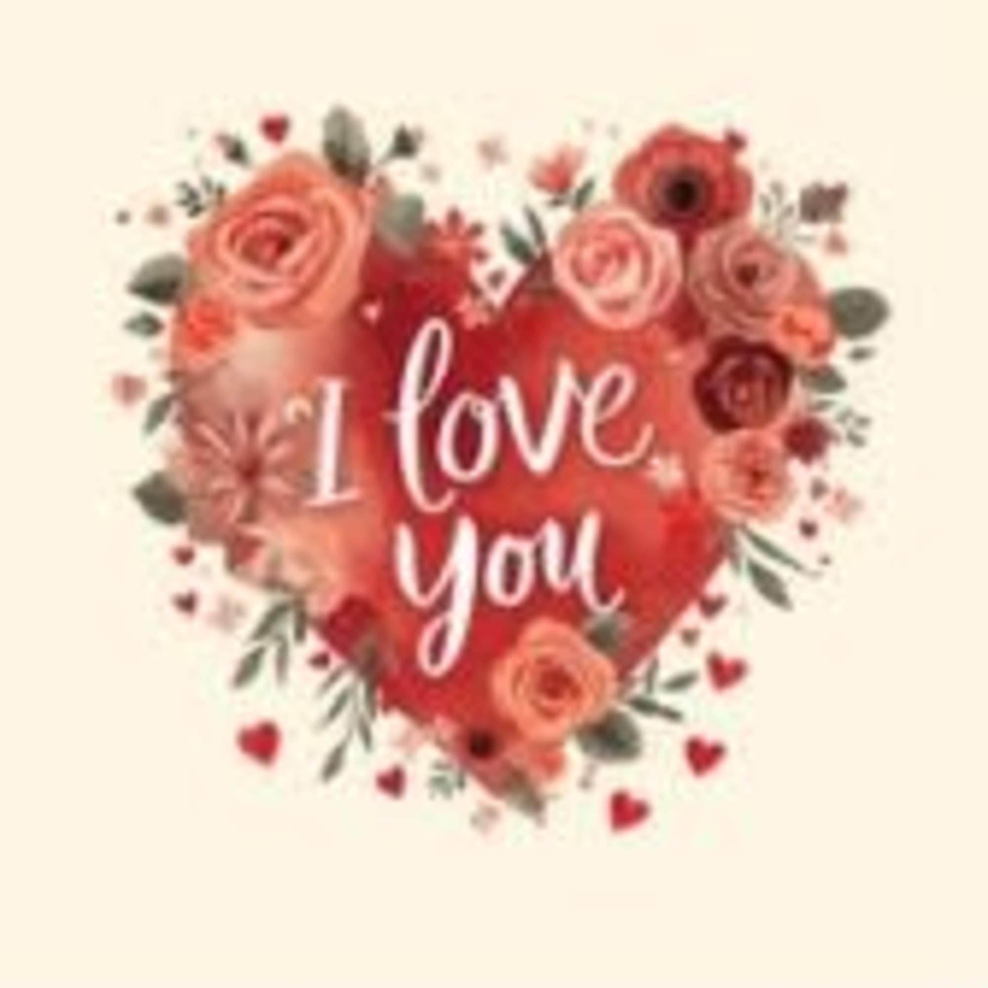 Heart-shaped floral graphic with roses and the words I love you
