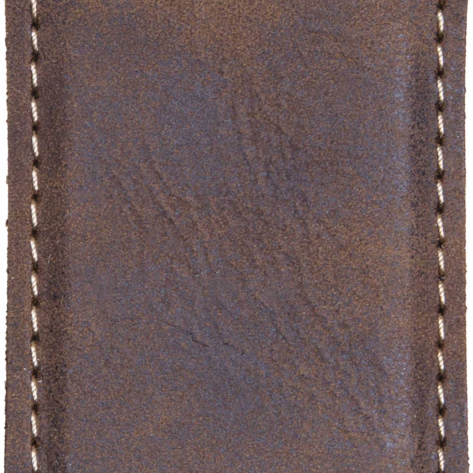 Brown leather pouch with white stitching