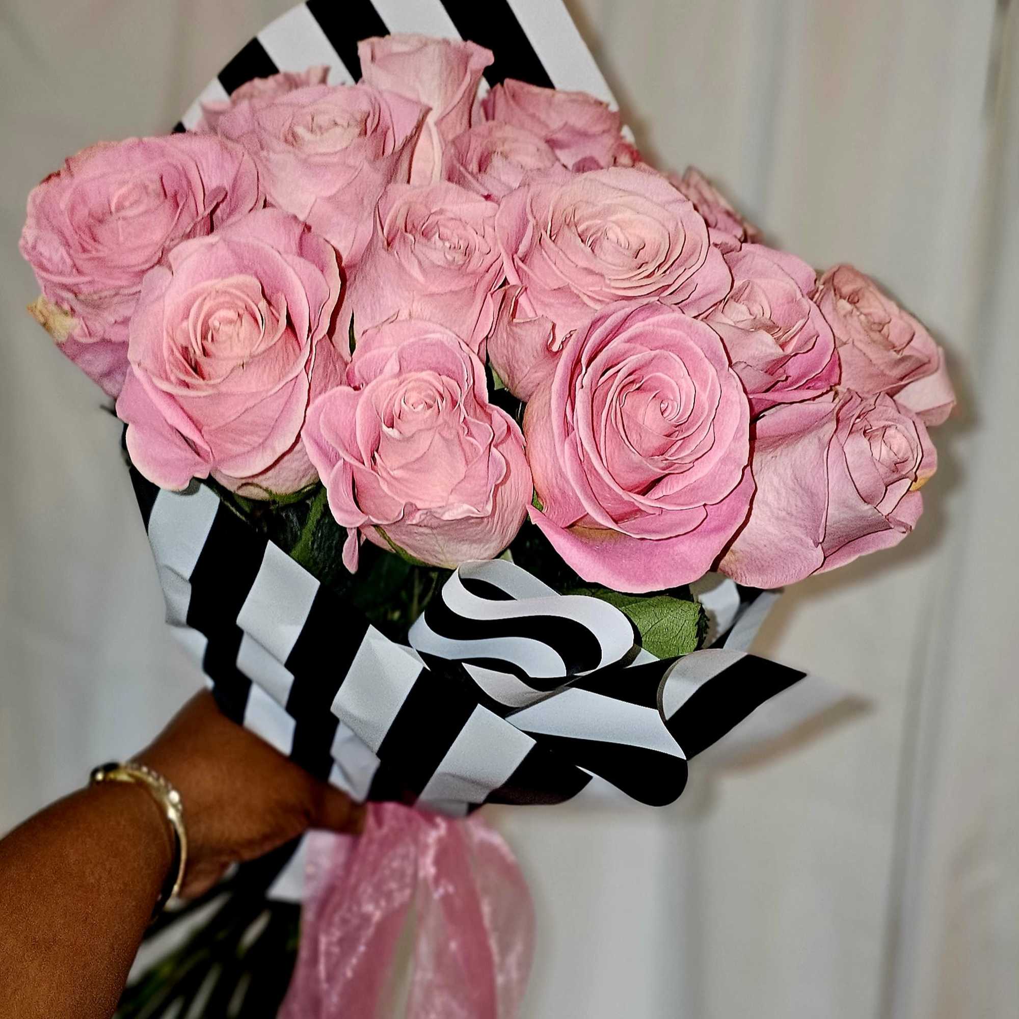 The Blush Romance Rose Bouquet features a delicate palette of blush-toned roses