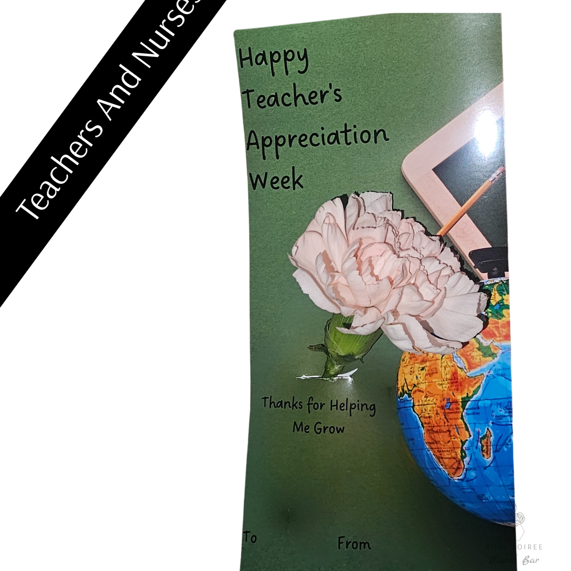A personalized 4x8 card with a carnation in a water tube. Great, photo 2 of 3