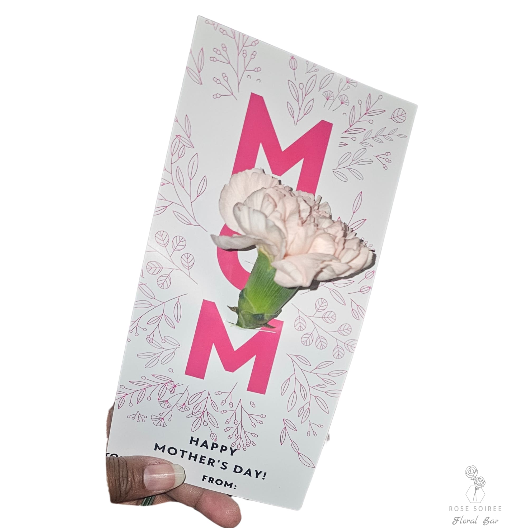 A personalized 4x8 card with a carnation in a water tube. Great, photo 3 of 3