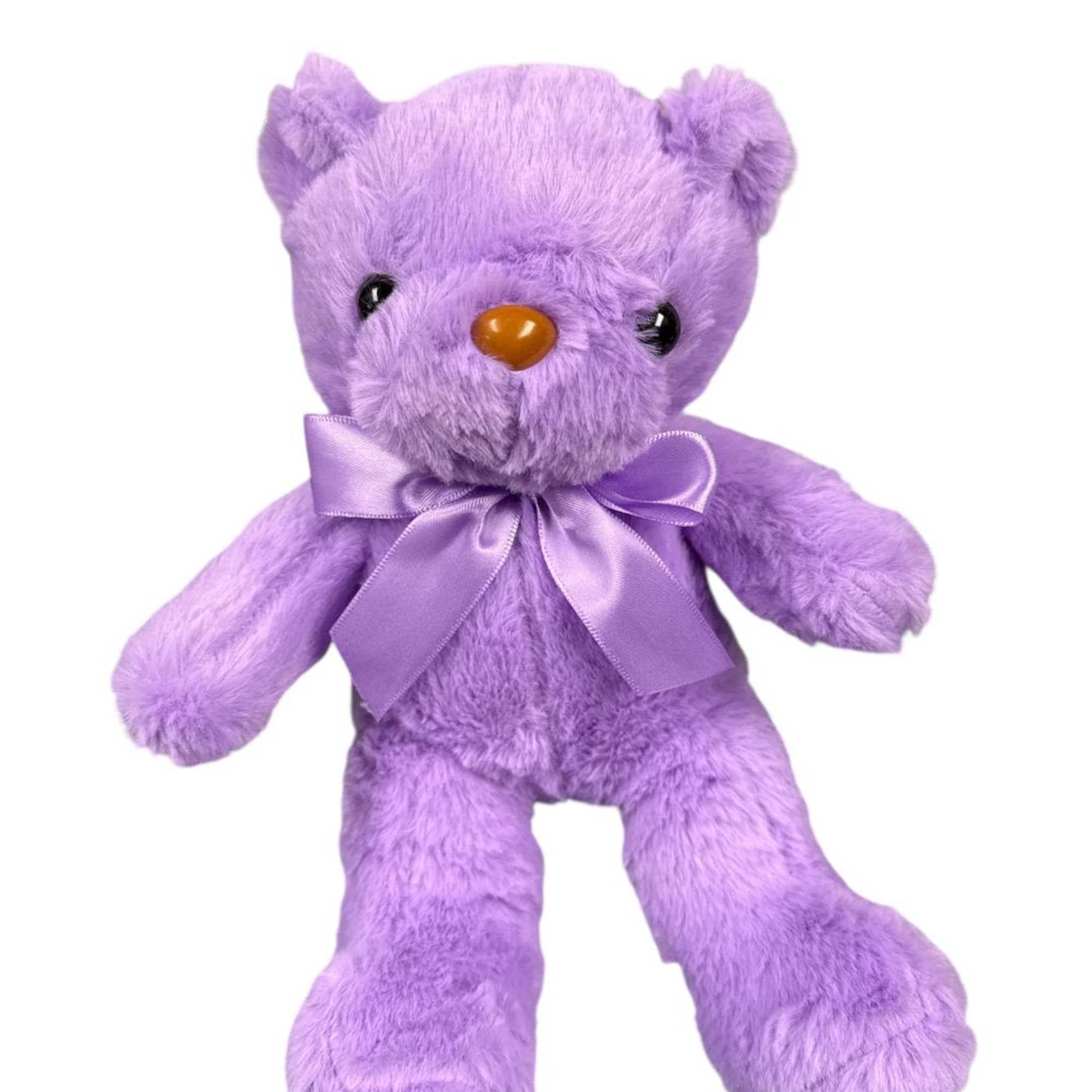 Purple teddy bear with a satin bow