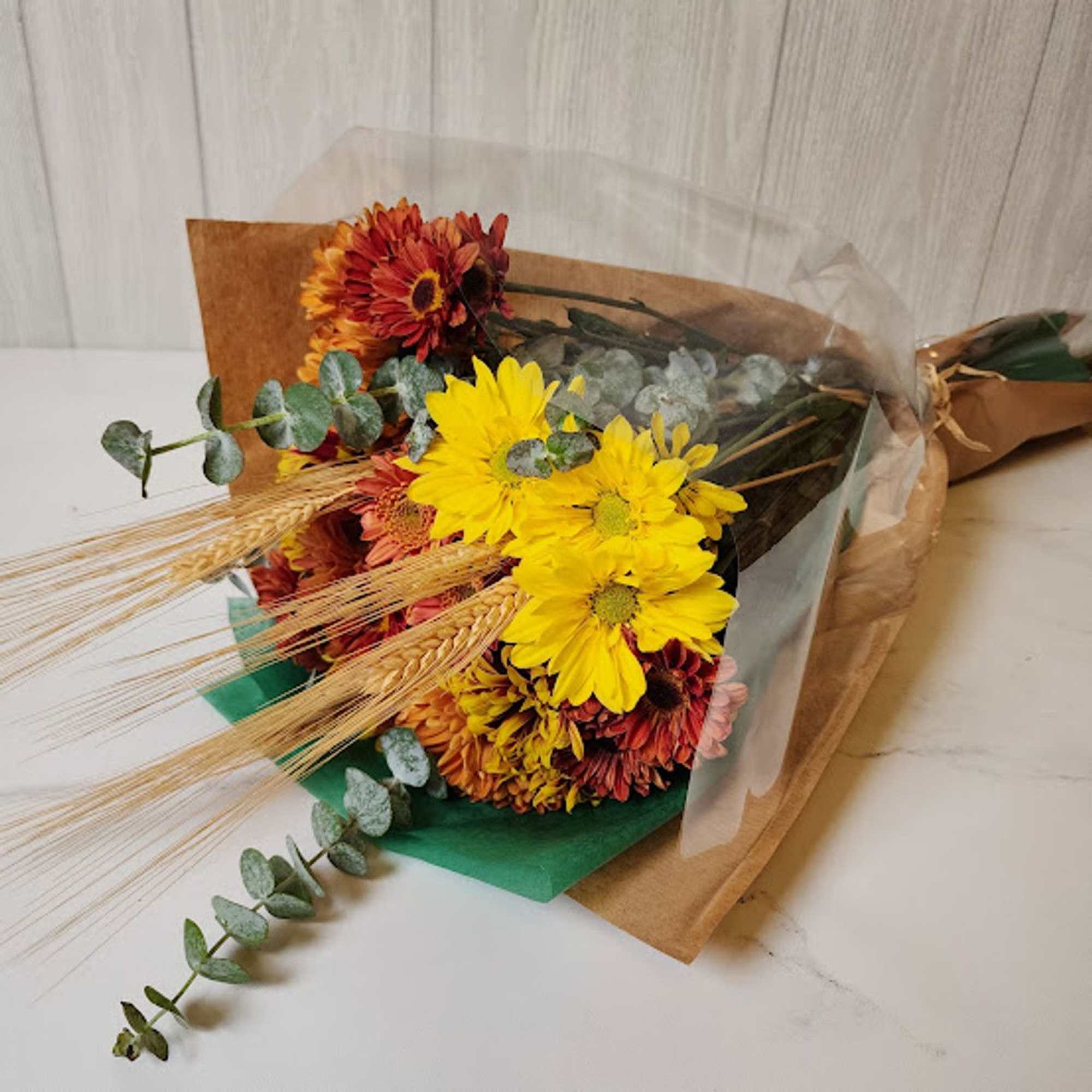 Introducing our Autumn Surprise Wrapped Bouquet, a vibrant celebration of autumn's rich, photo 2 of 2