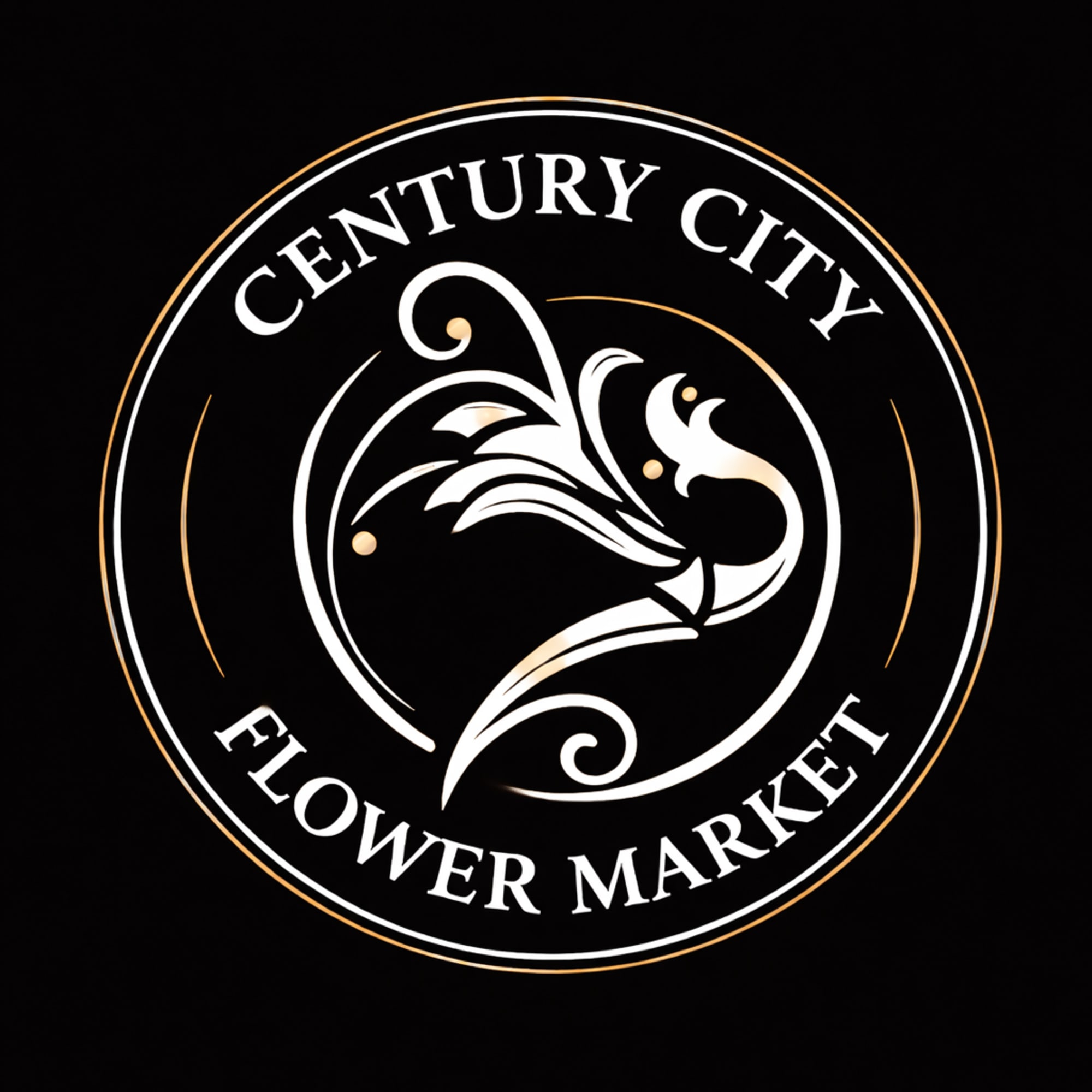 Circular Century City Flower Market logo on a black background