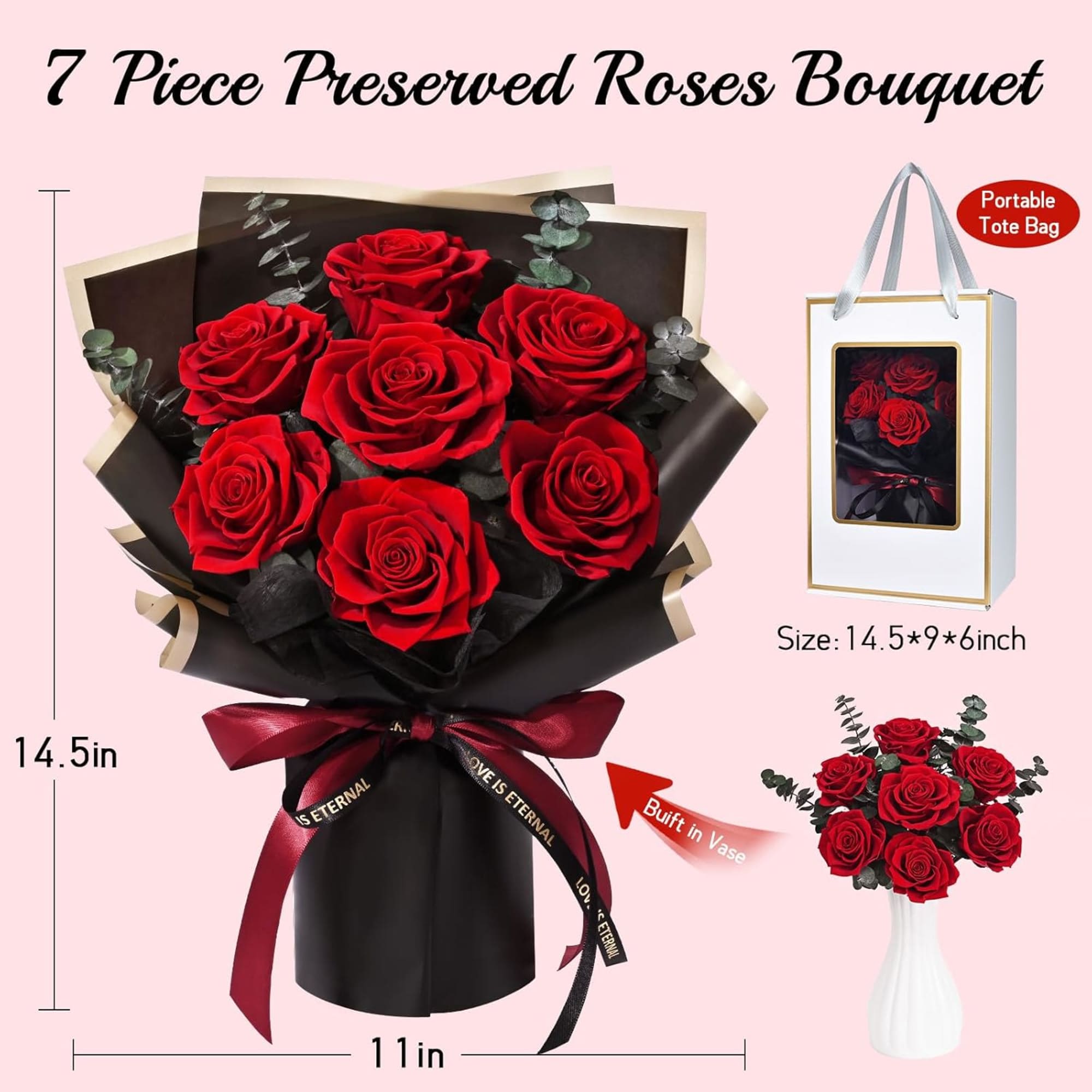Bouquet of red roses wrapped in black paper with a ribbon