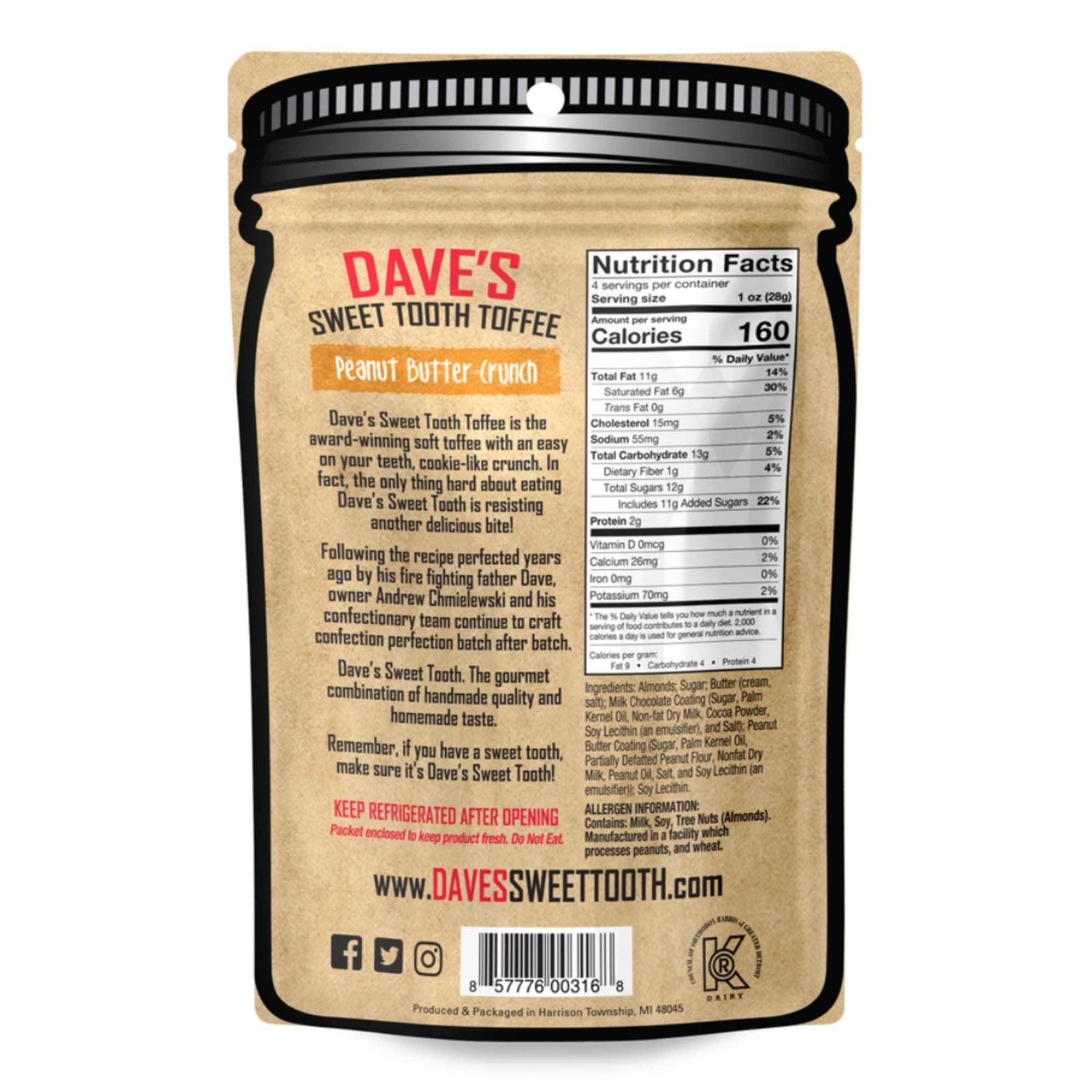 Package of Dave's Sweet Tooth Toffee Peanut Butter Crunch