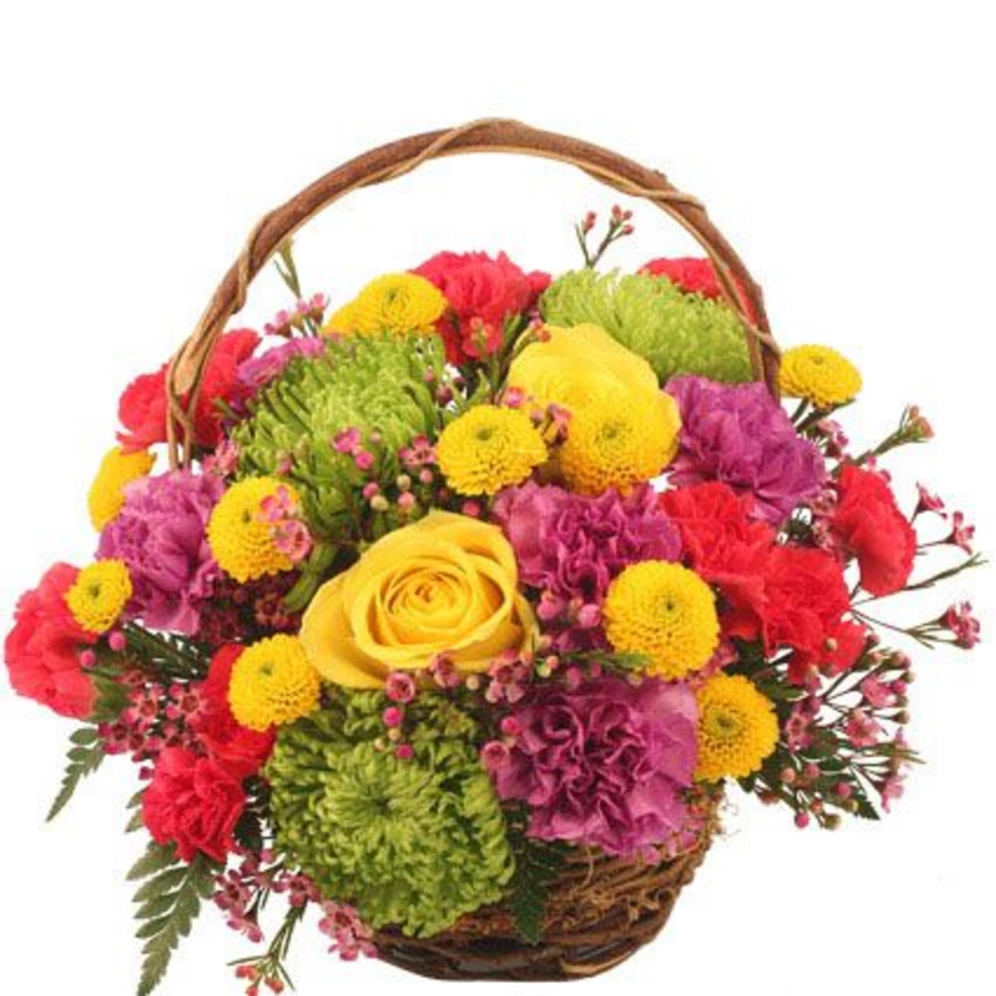 Color is the name of the game in this blooming basket. From