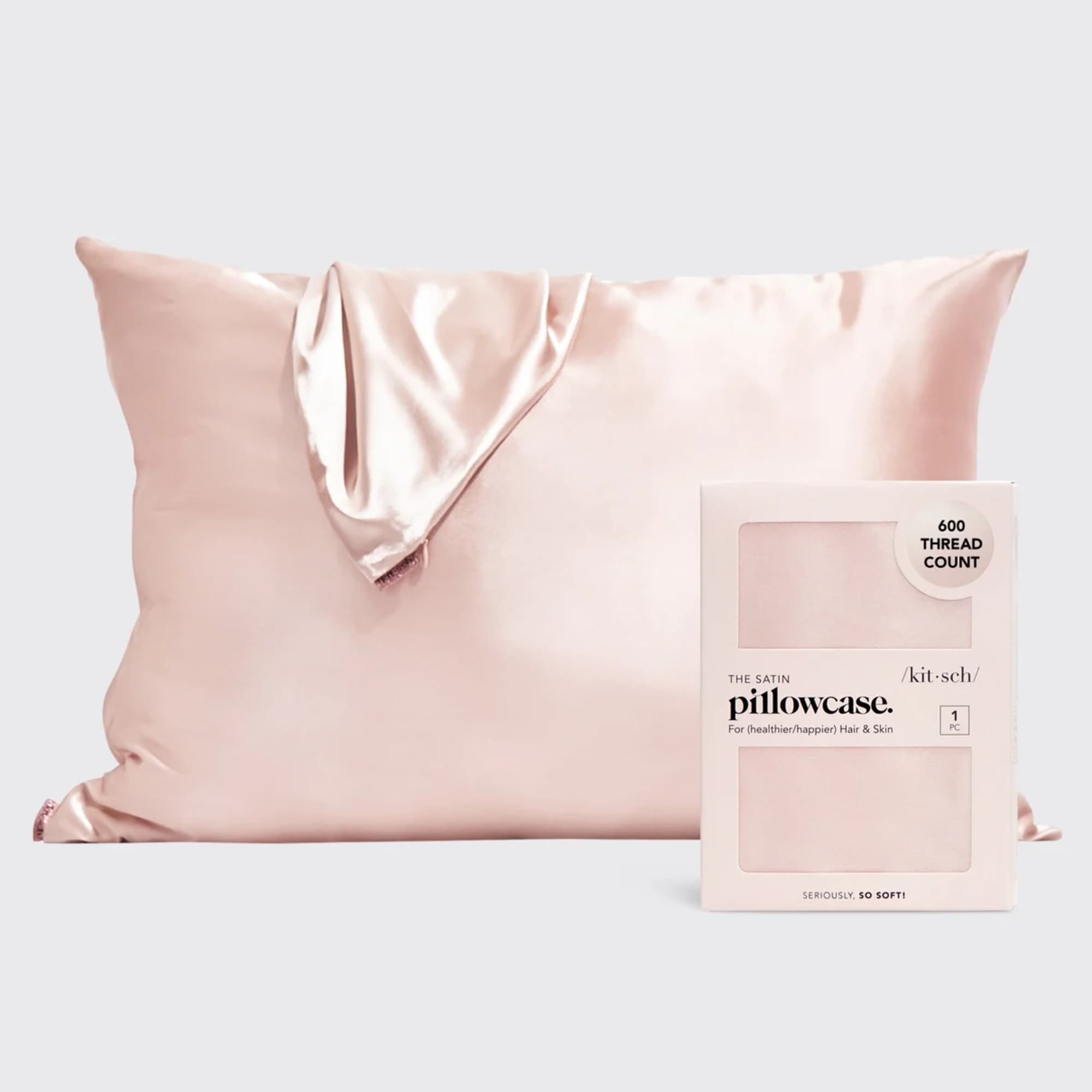 Pink satin pillowcase with matching product box