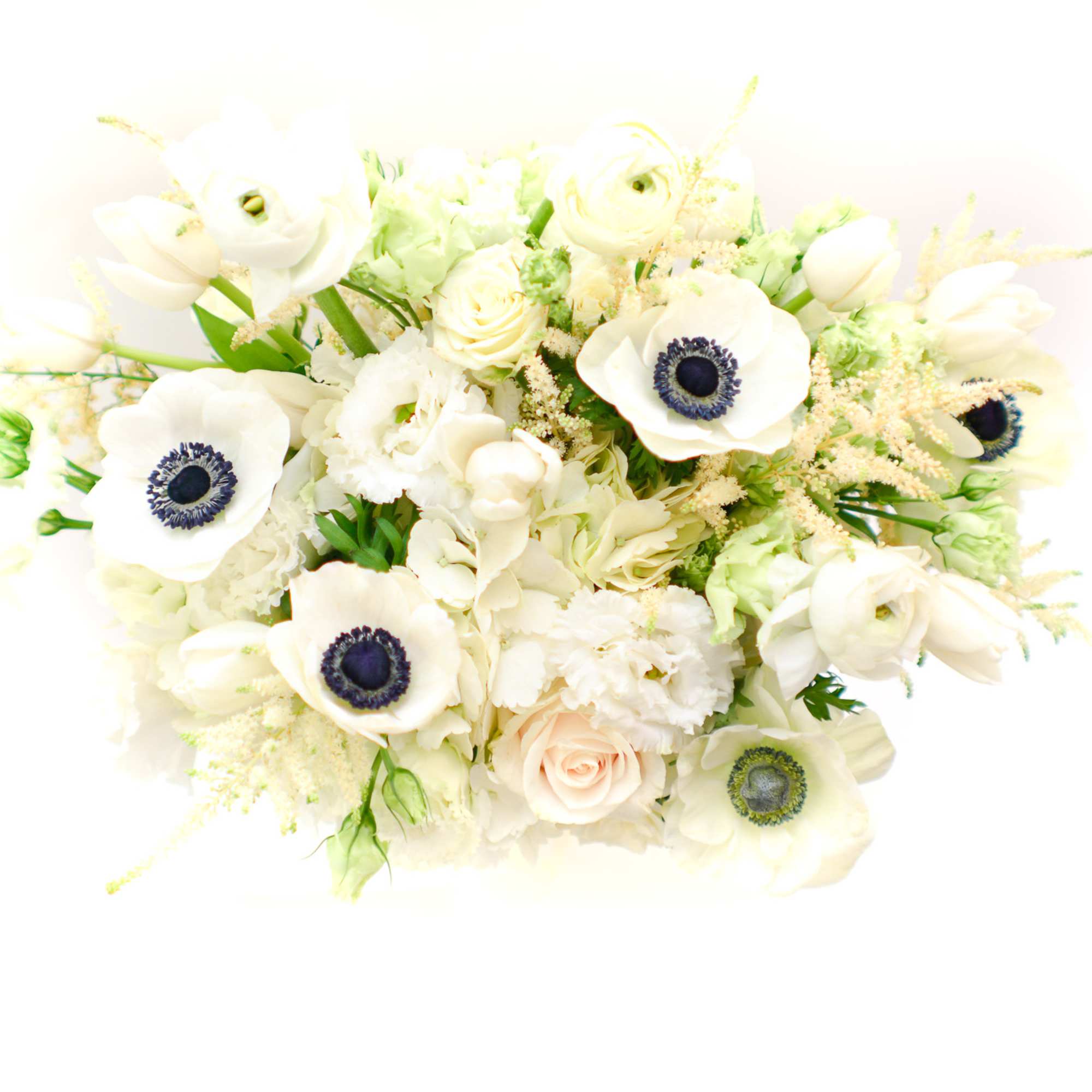 White bouquet with anemones and roses