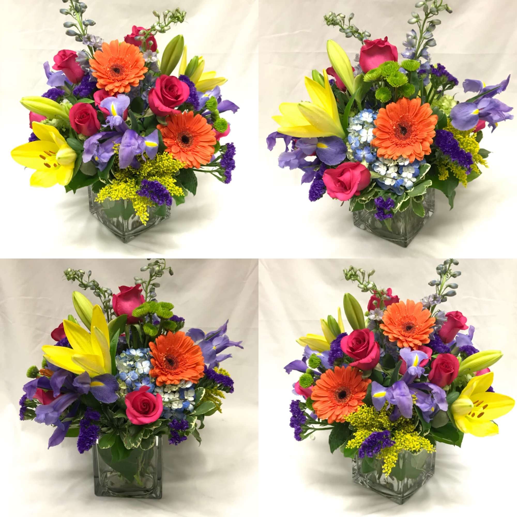 Colorful mixed bouquet in a clear glass vase