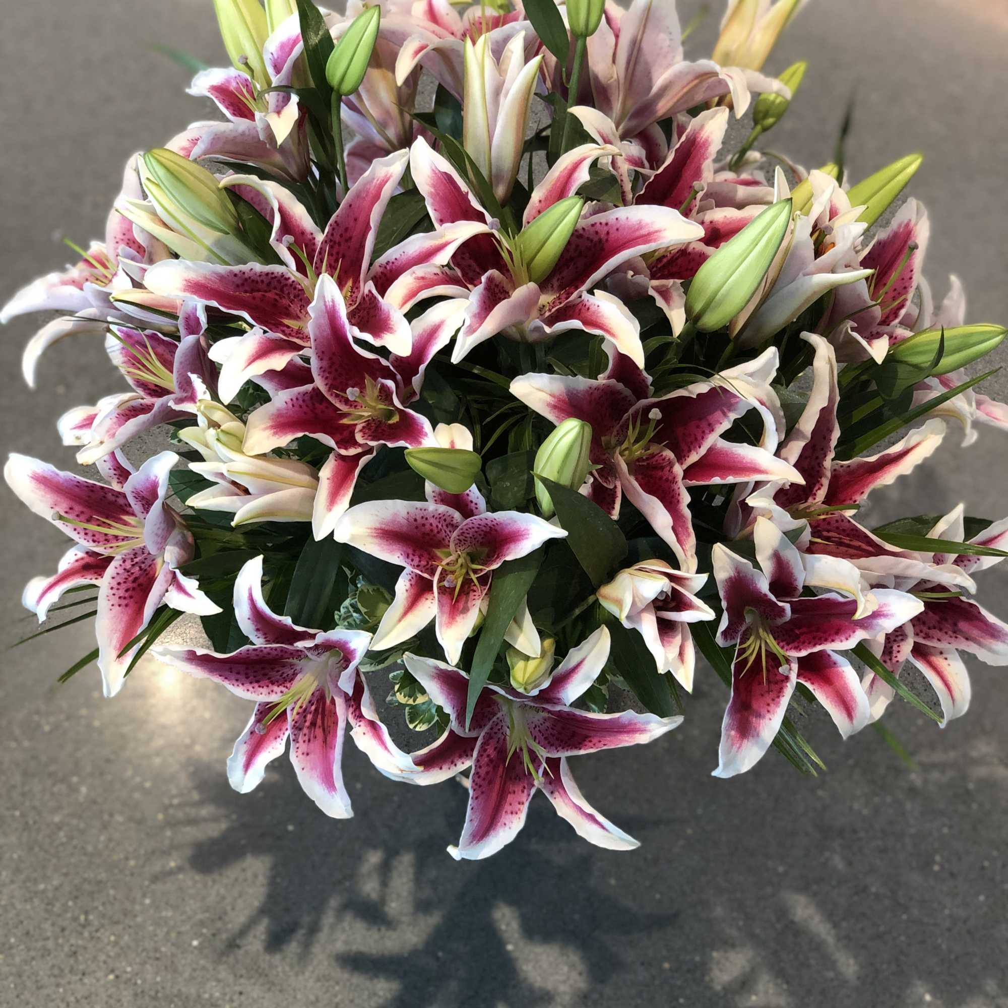 Bouquet of pink-and-white lilies with unopened buds, photo 11 of 16