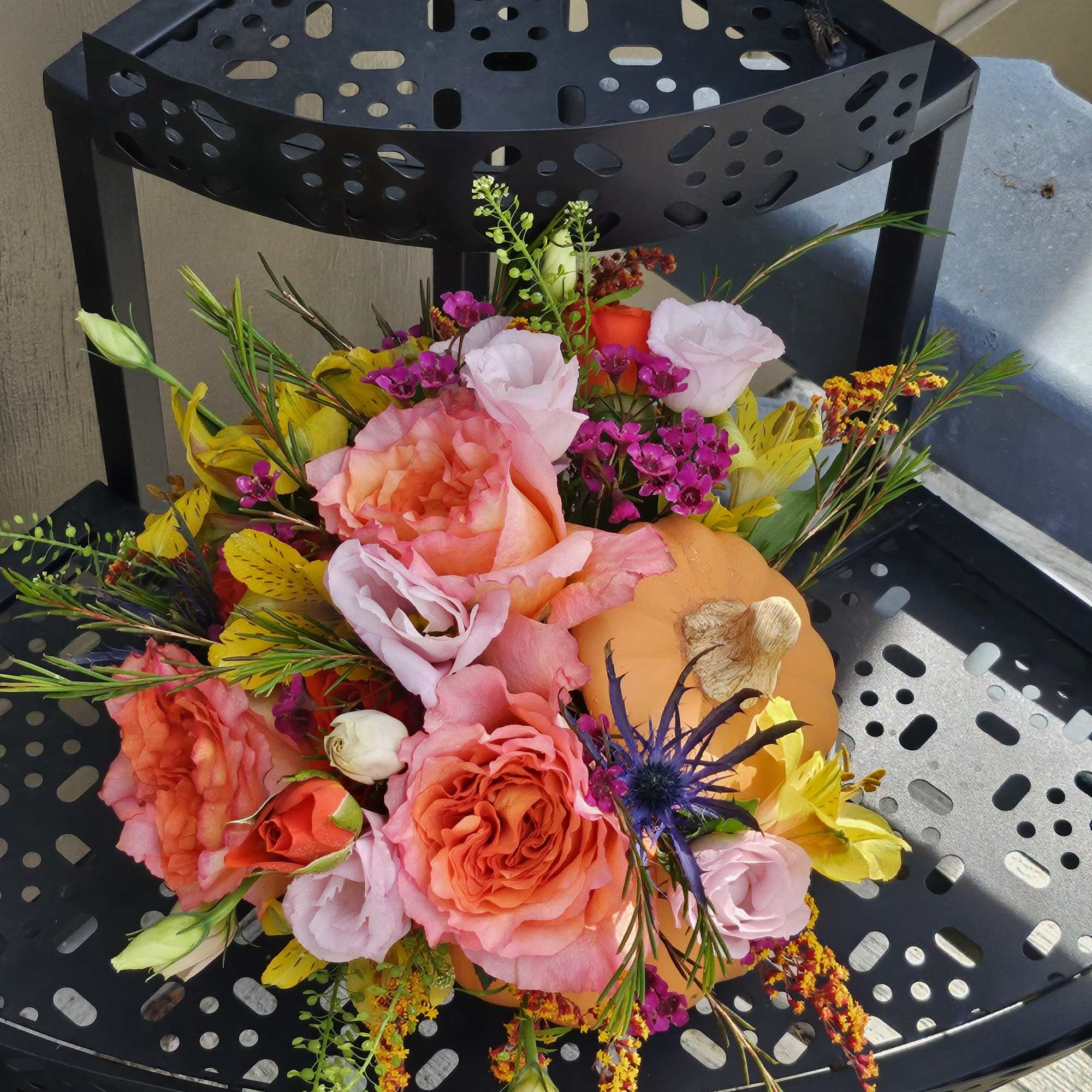 pumpkin arrangement, fall blooms  , photo 3 of 3