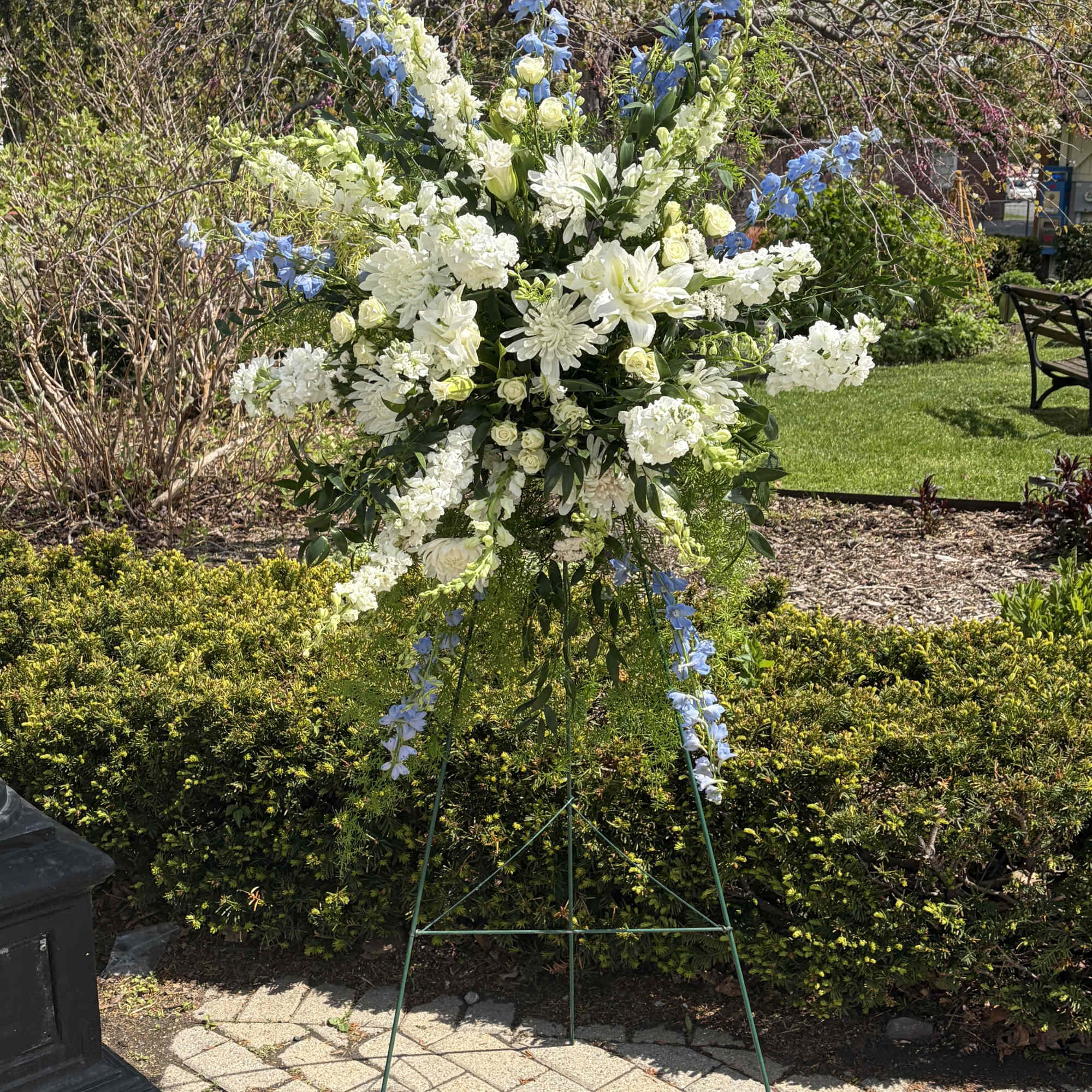 A towering sympathy standing spray that speaks of calm and comfort, Double, photo 2 of 2
