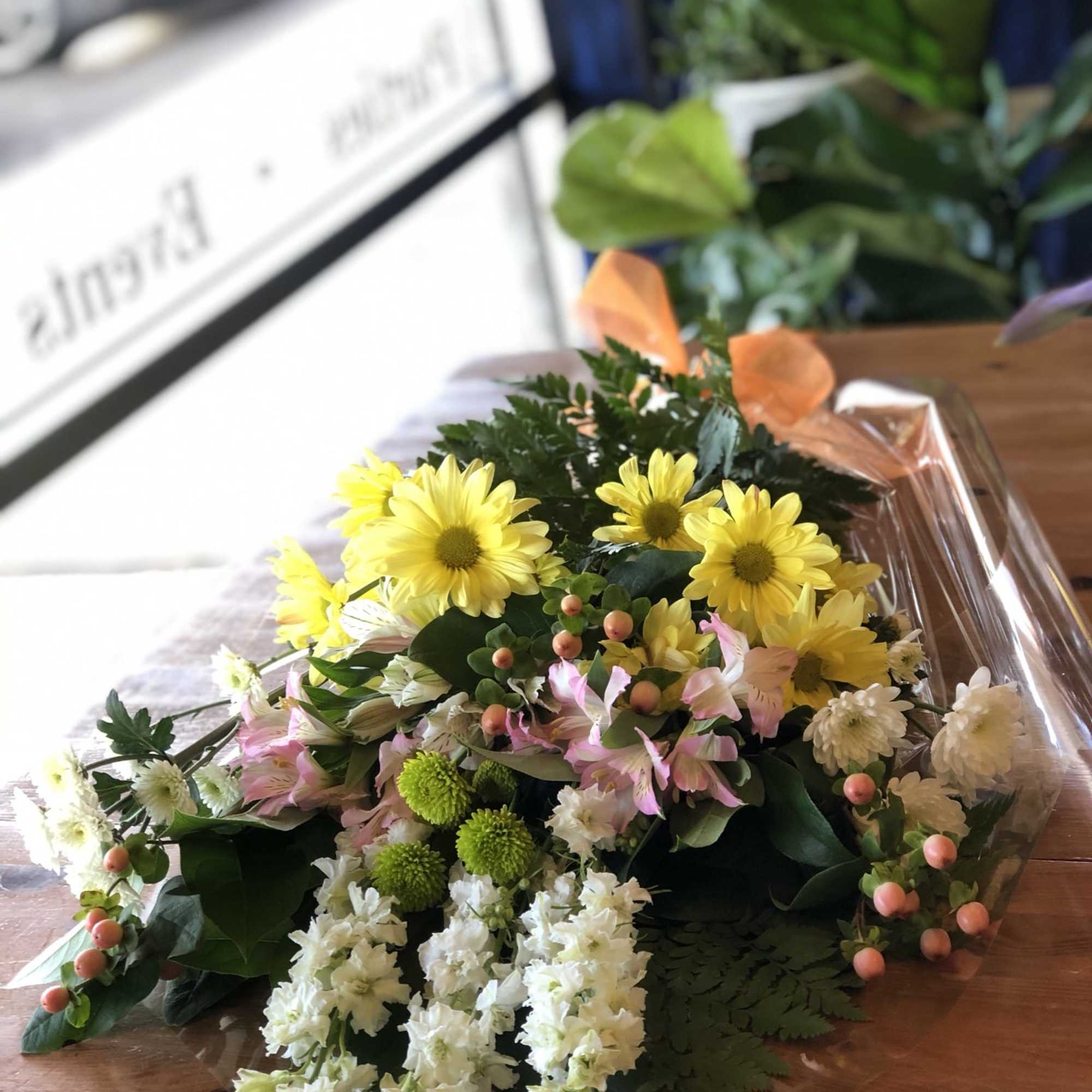 A beautiful mixed medley of cheerful flowers in a cut bouquet to, photo 2 of 2